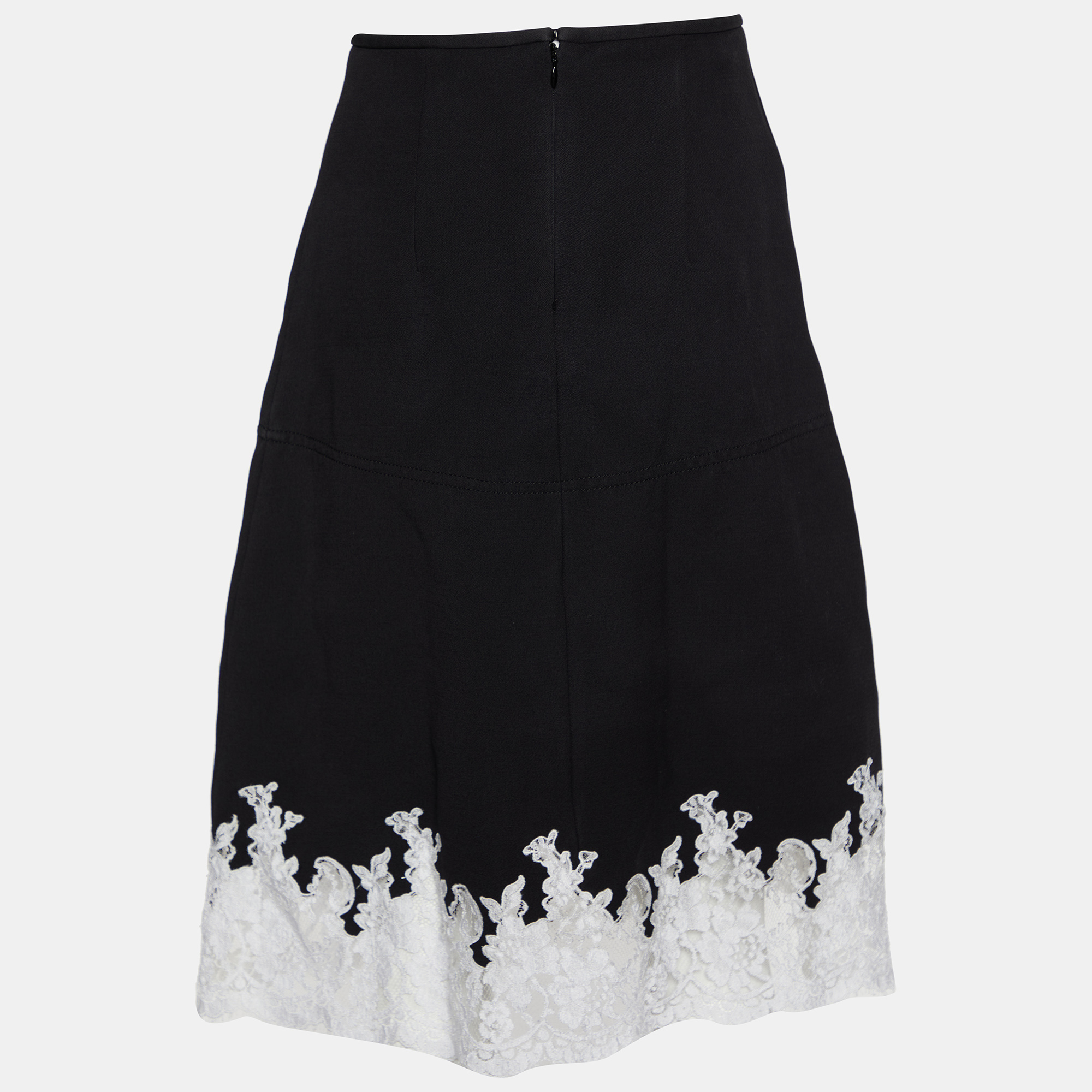 

Celine Black Wool Lace Hem Midi Skirt