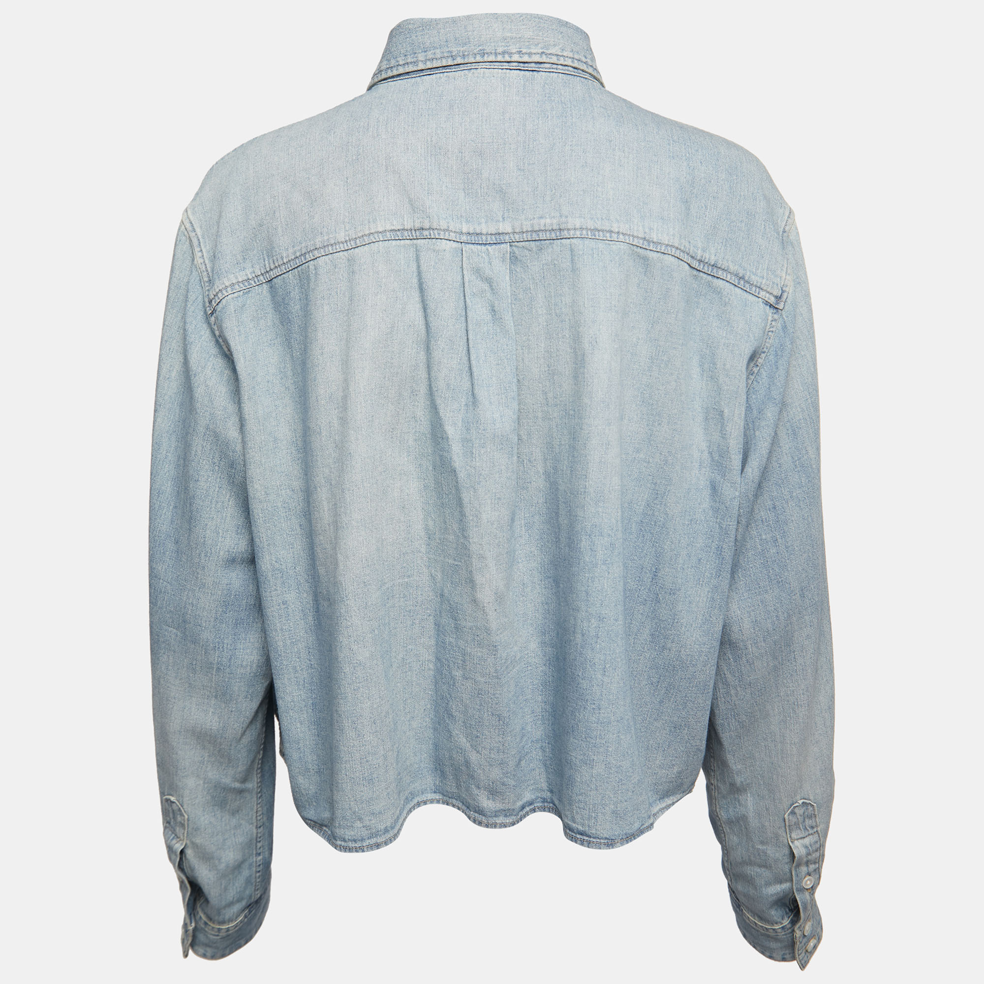 

Celine Blue Washed Denim Button Front Full Sleeve Cropped Shirt