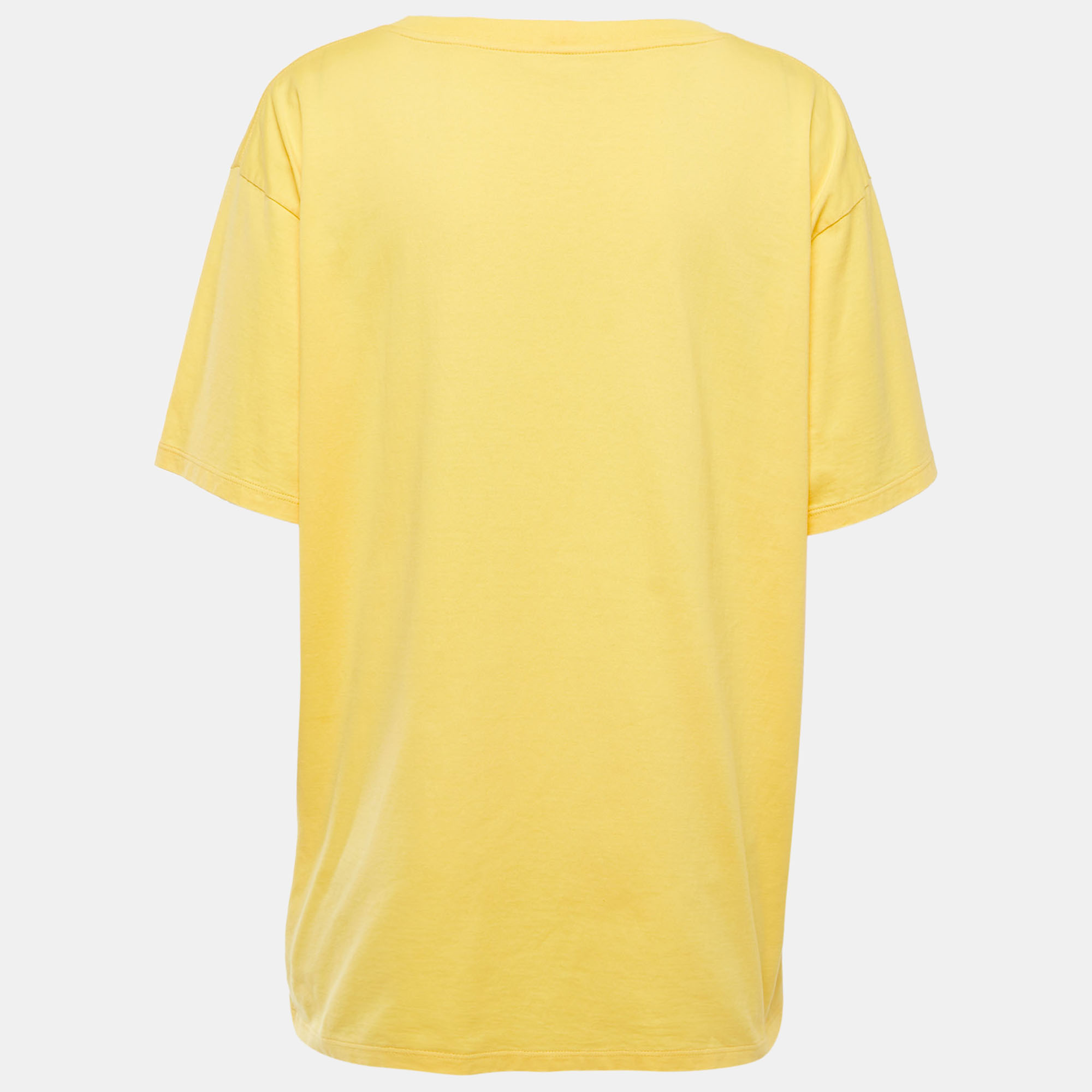 

Celine Yellow Logo Printed Cotton Knit Oversized T-Shirt