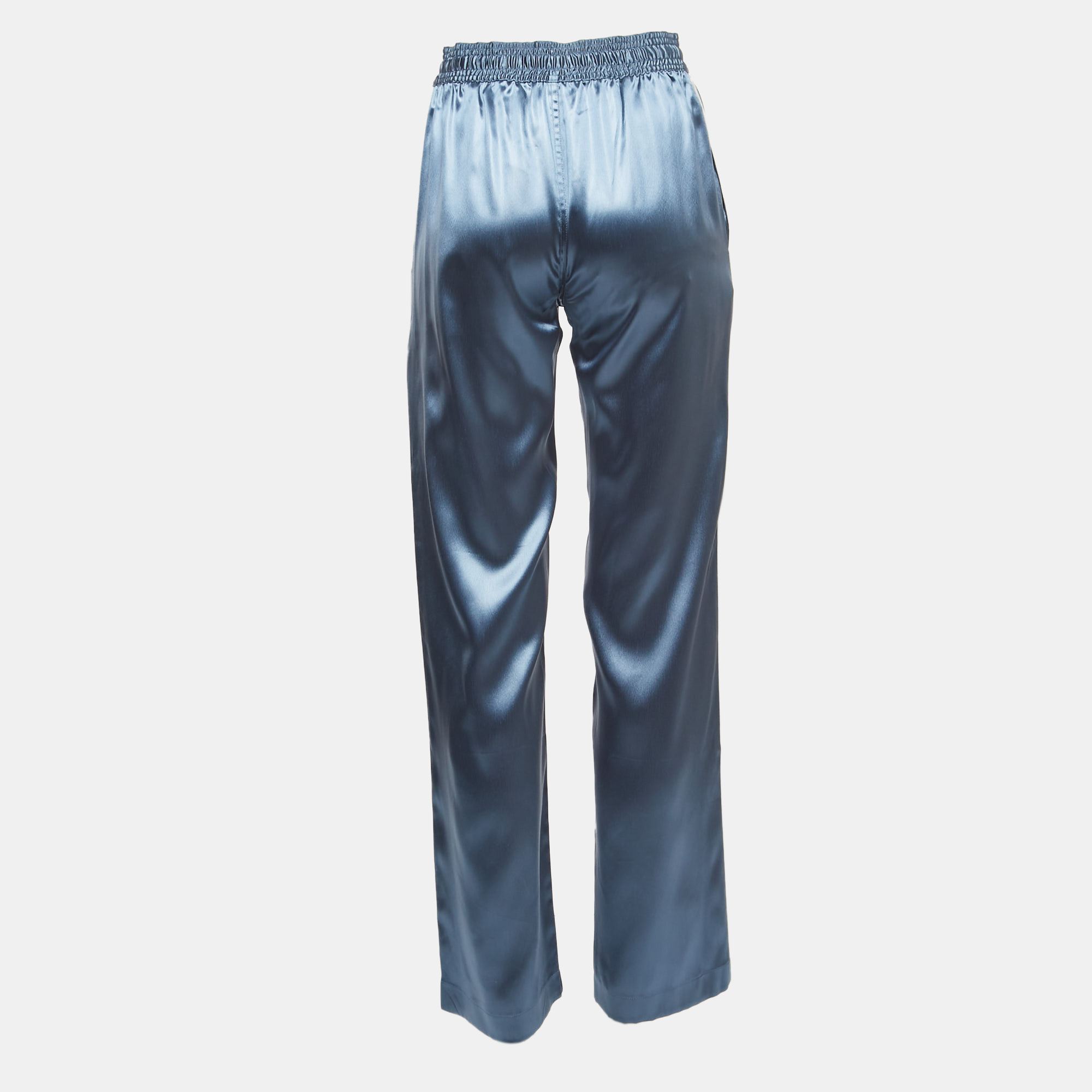 

Celine Blue Logo Embroidered Satin Drawstring Wide Leg Pants