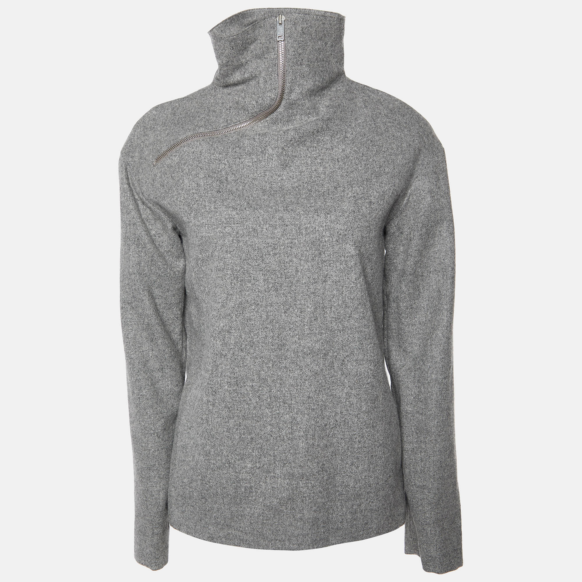 

Celine Grey Merino Wool Zip Detail Turtleneck Sweater