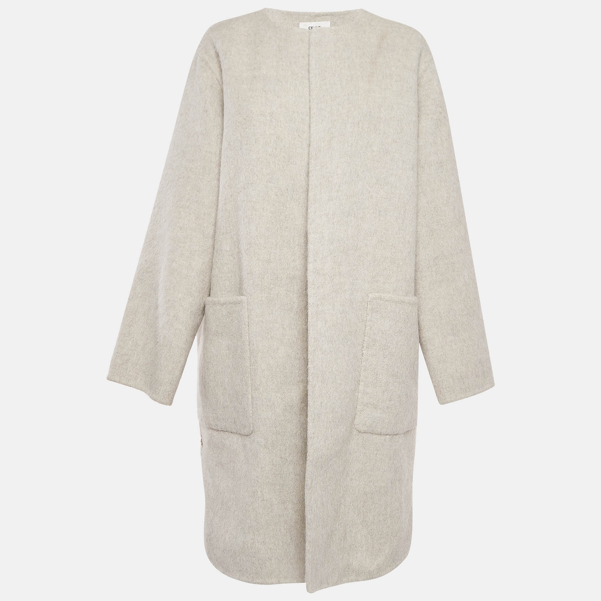 

Celine Light Grey Wool Open Front Mid-Length Coat M