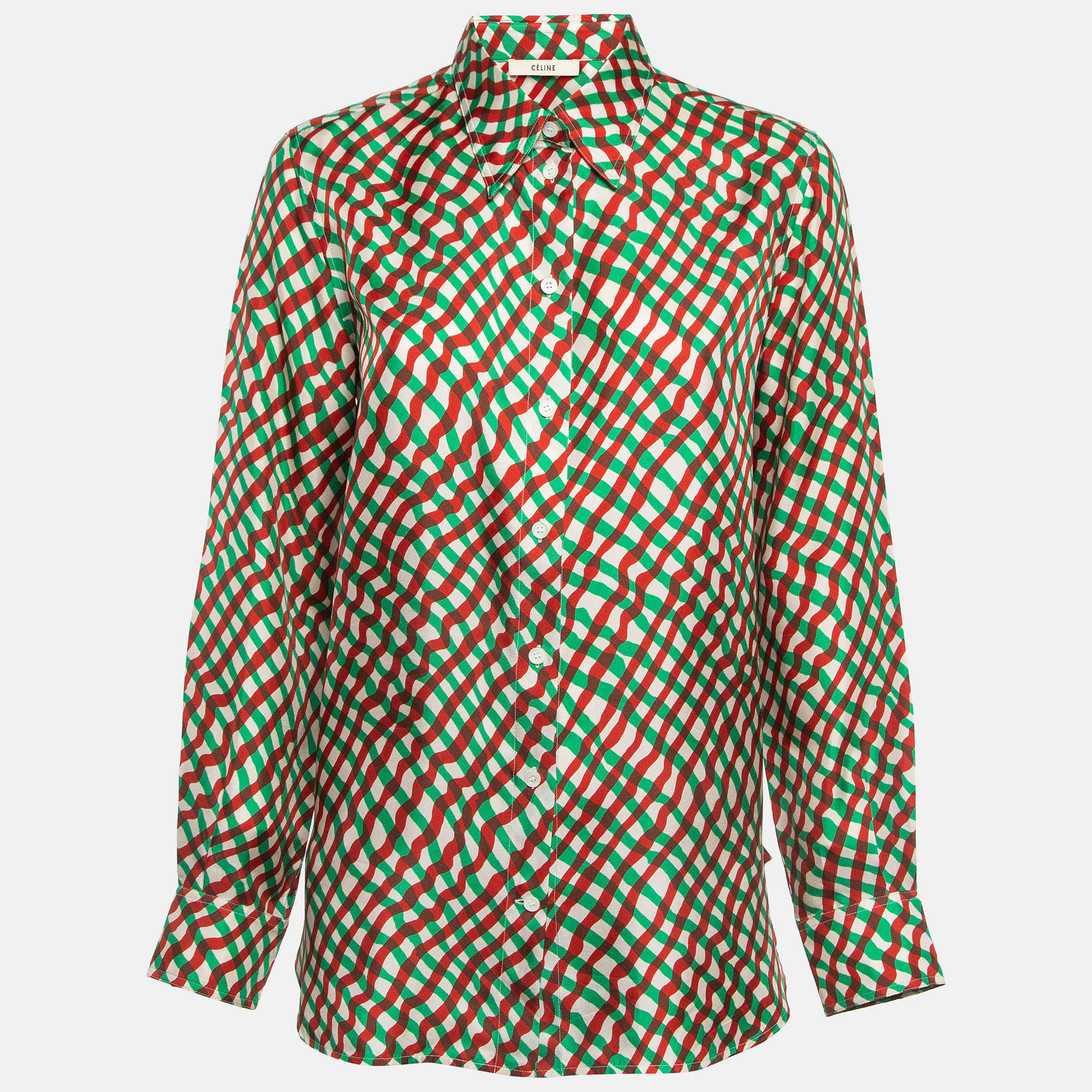 Pre-owned Celine Multicolor Printed Silk Buttoned Up Shirt L