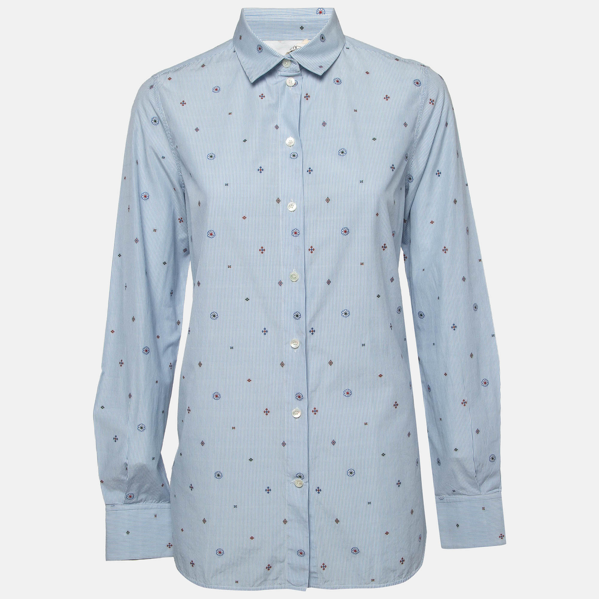 

Celine Blue Pinstripe Patterned Cotton Buttoned Up Shirt L