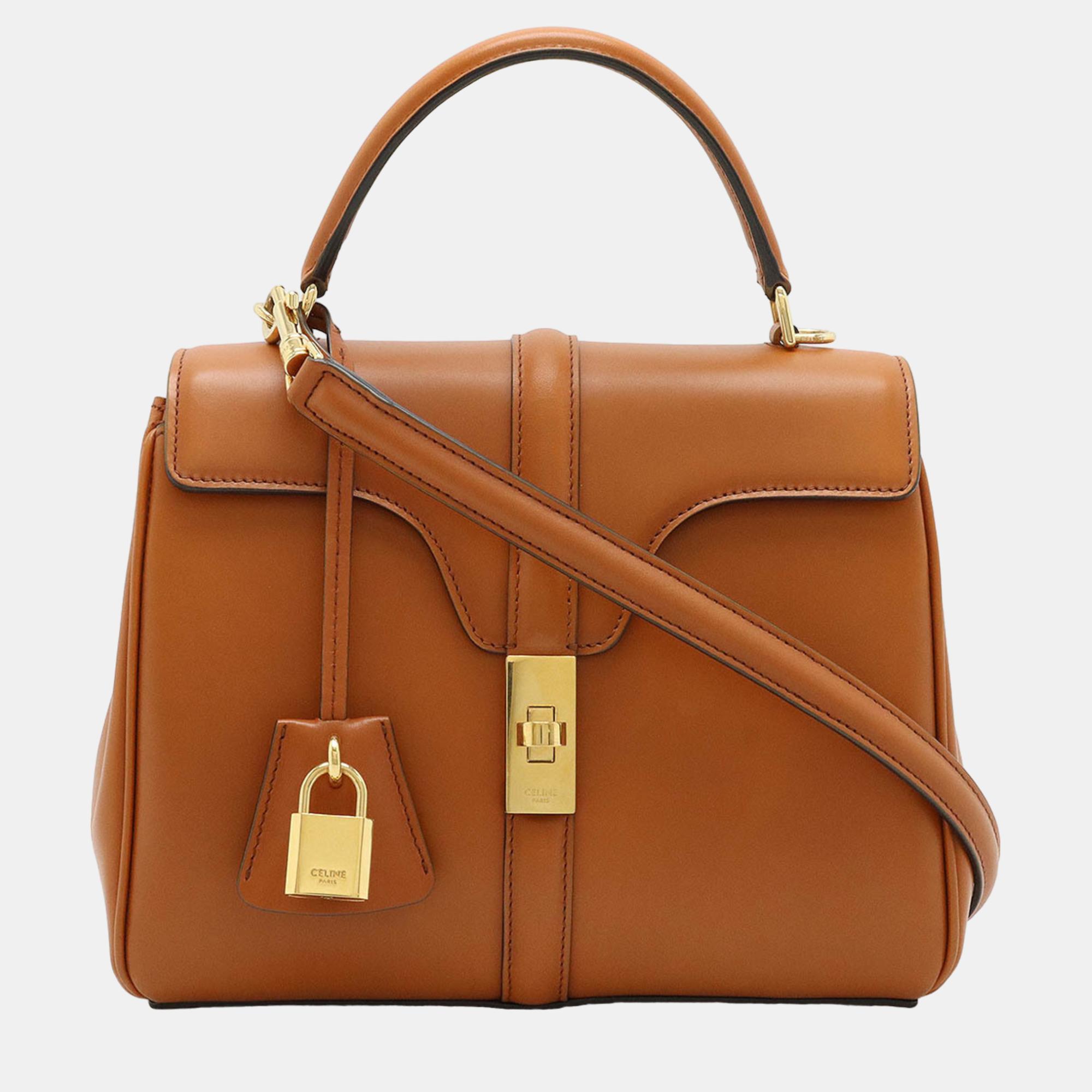 

Celine Brown Calfskin Leather Small 16 Top Handle Bag