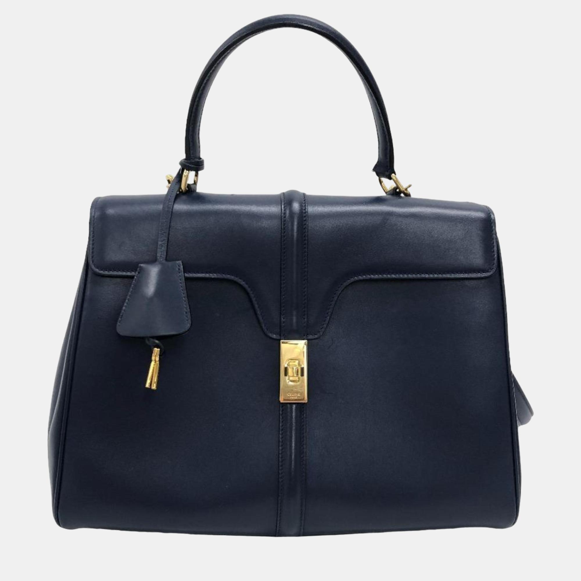 

Celine Navy Blue Leather Classique 16 Tote Bag