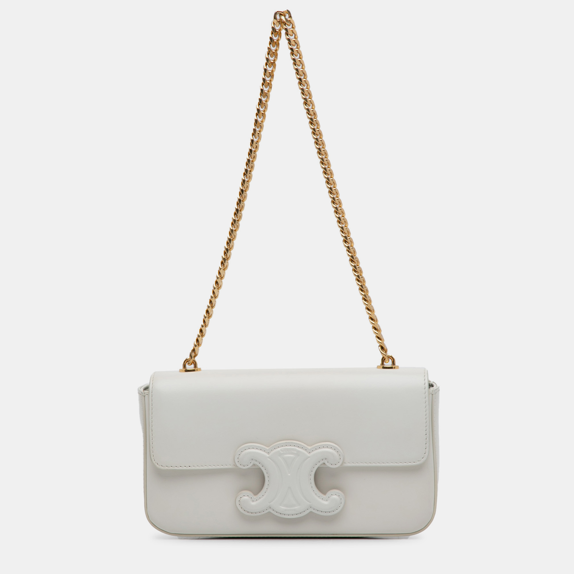 

Celine Cuir Triomphe Chain Shoulder Bag, White