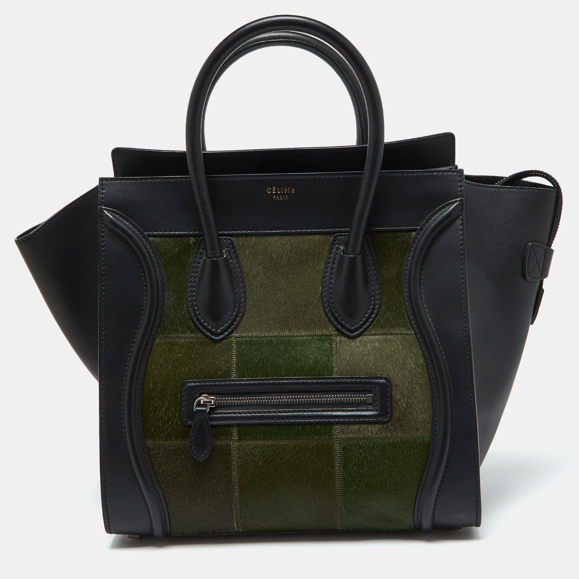 Pre-owned Celine Tricolor Calfhair And Leather Mini Luggage Tote In Multicolor