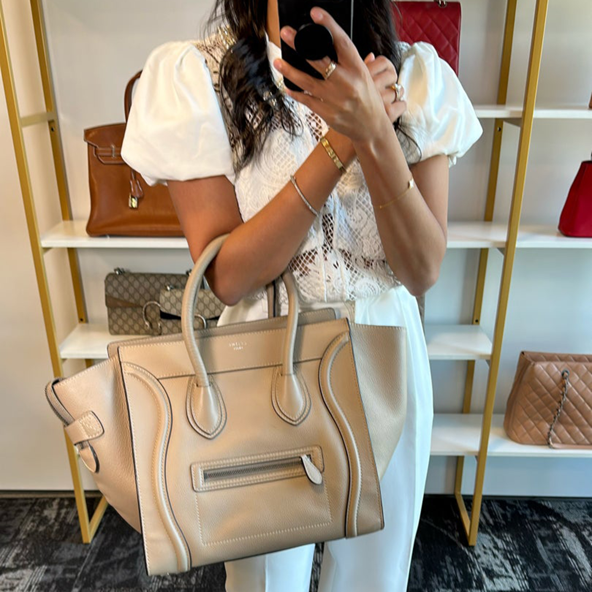 

Celine Cream Grainy Leather Luggage Tote Bag