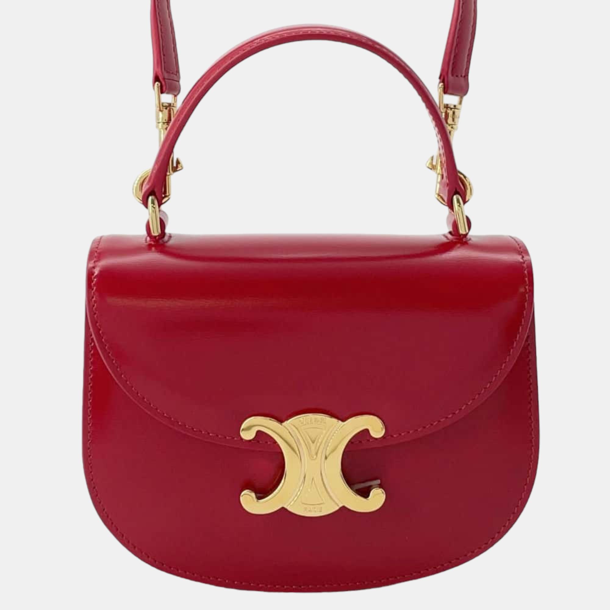 

Celine Red Shiny Calfskin Leather Teen Besace Clea Triomphe Shoulder Bag