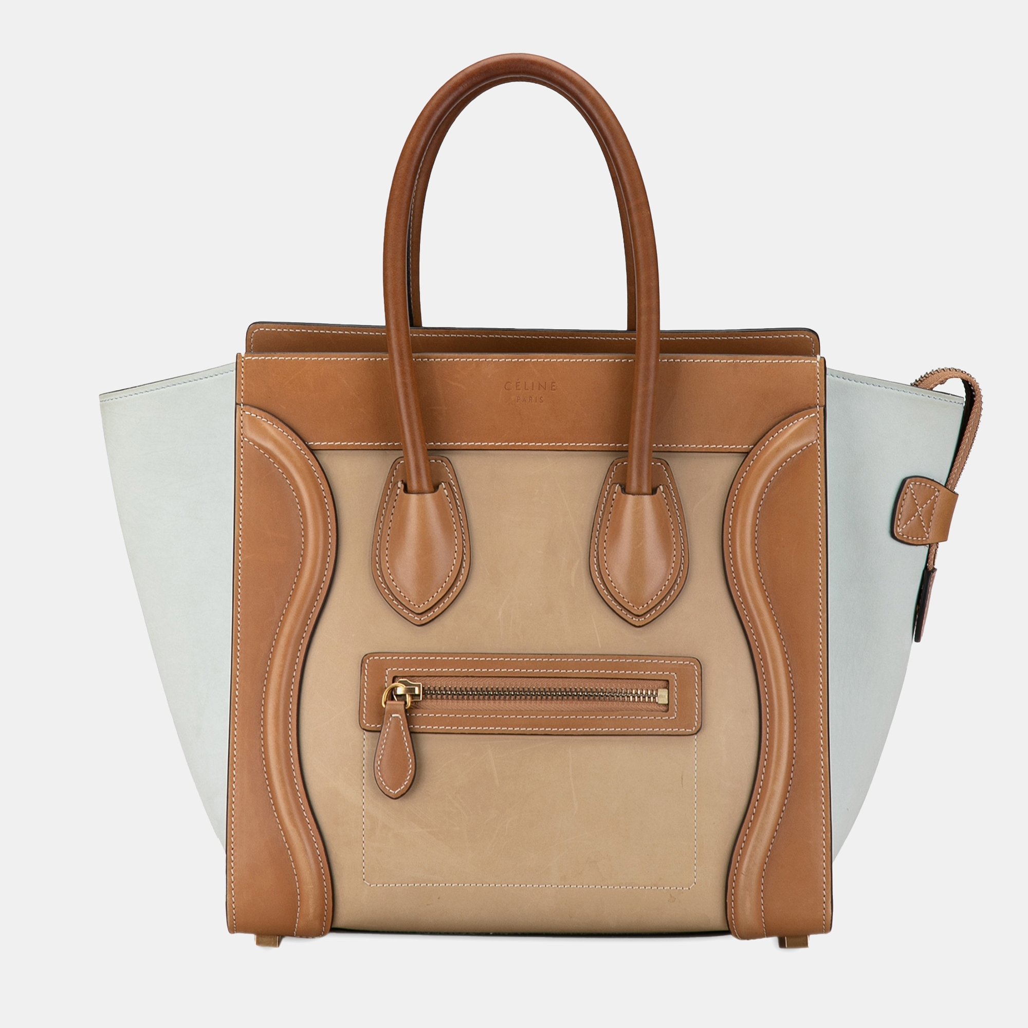 

Celine Beige/Brown Tricolor Leather Micro Luggage Tote Bag