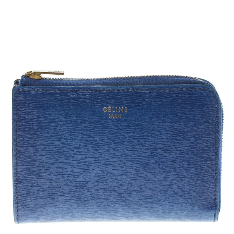 Pre Owned Celine Blue Leather Half Zip Continental Wallet