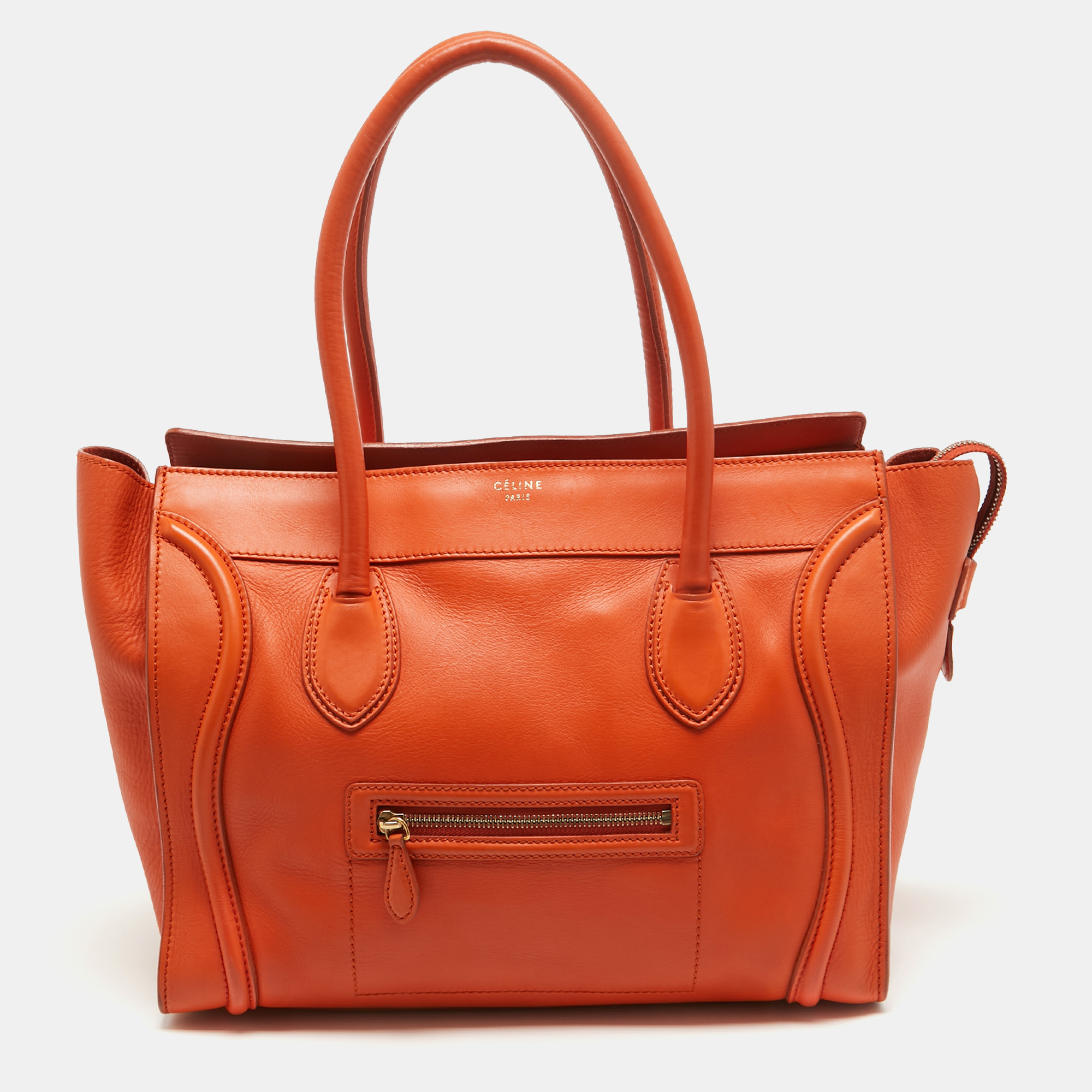 Pre-owned Celine Orange Leather Shoulder Luggage Tote