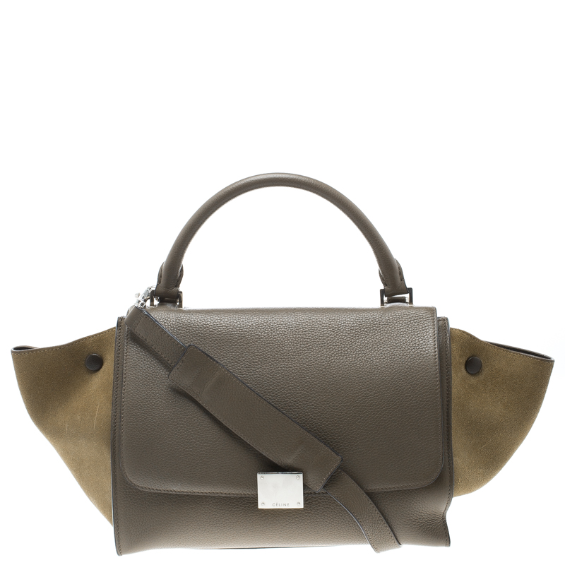 Celine Taupe Two Tone Leather and Suede Small Trapeze Tote Celine | The ...