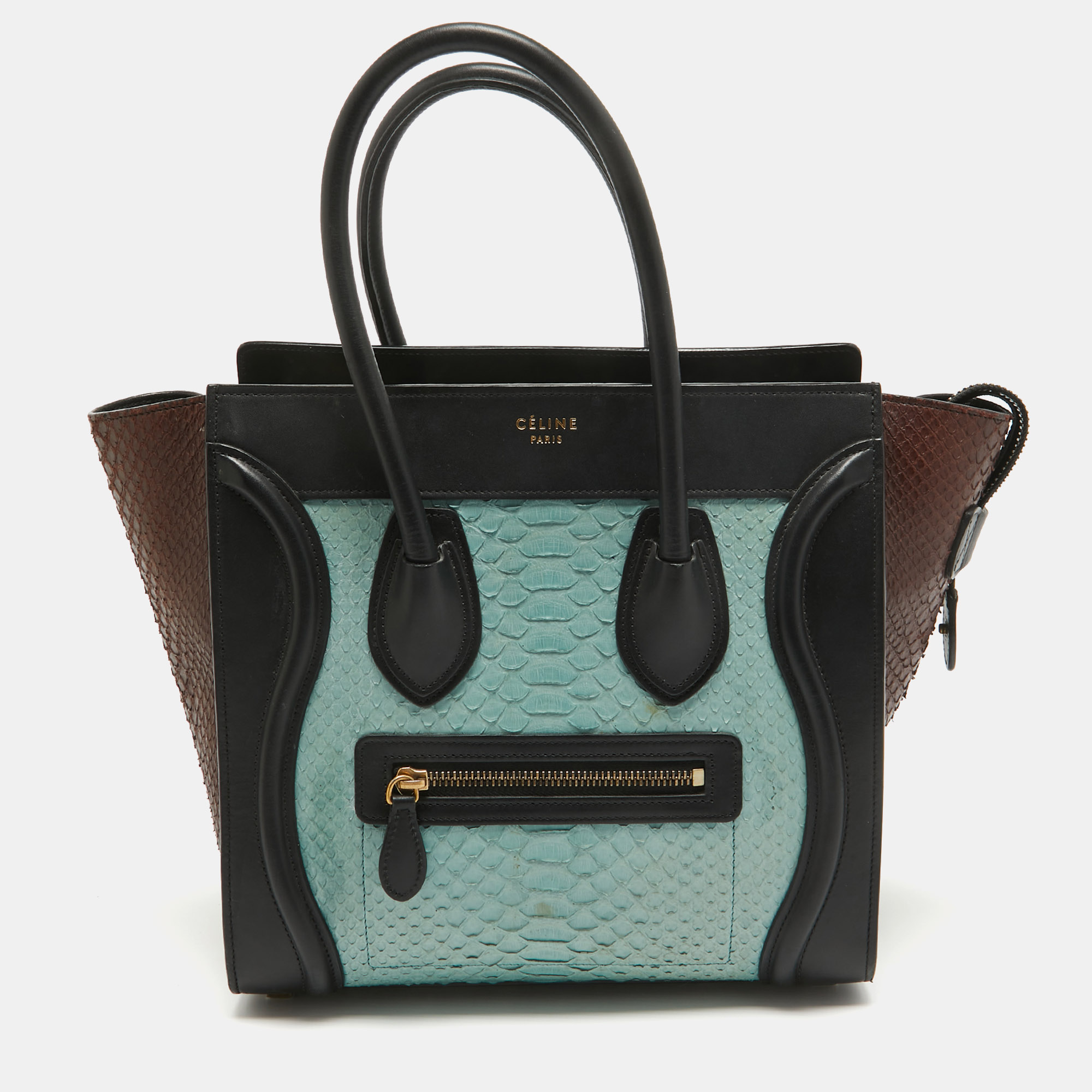 Pre-owned Celine Multicolor Leather And Python Micro Luggage Tote