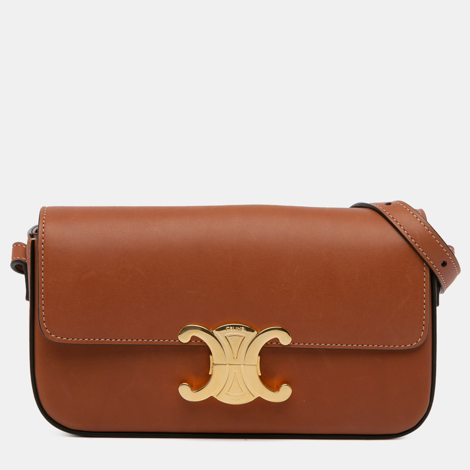 

Celine rown Leather Triomphe Claude Shoulder Bag, Brown