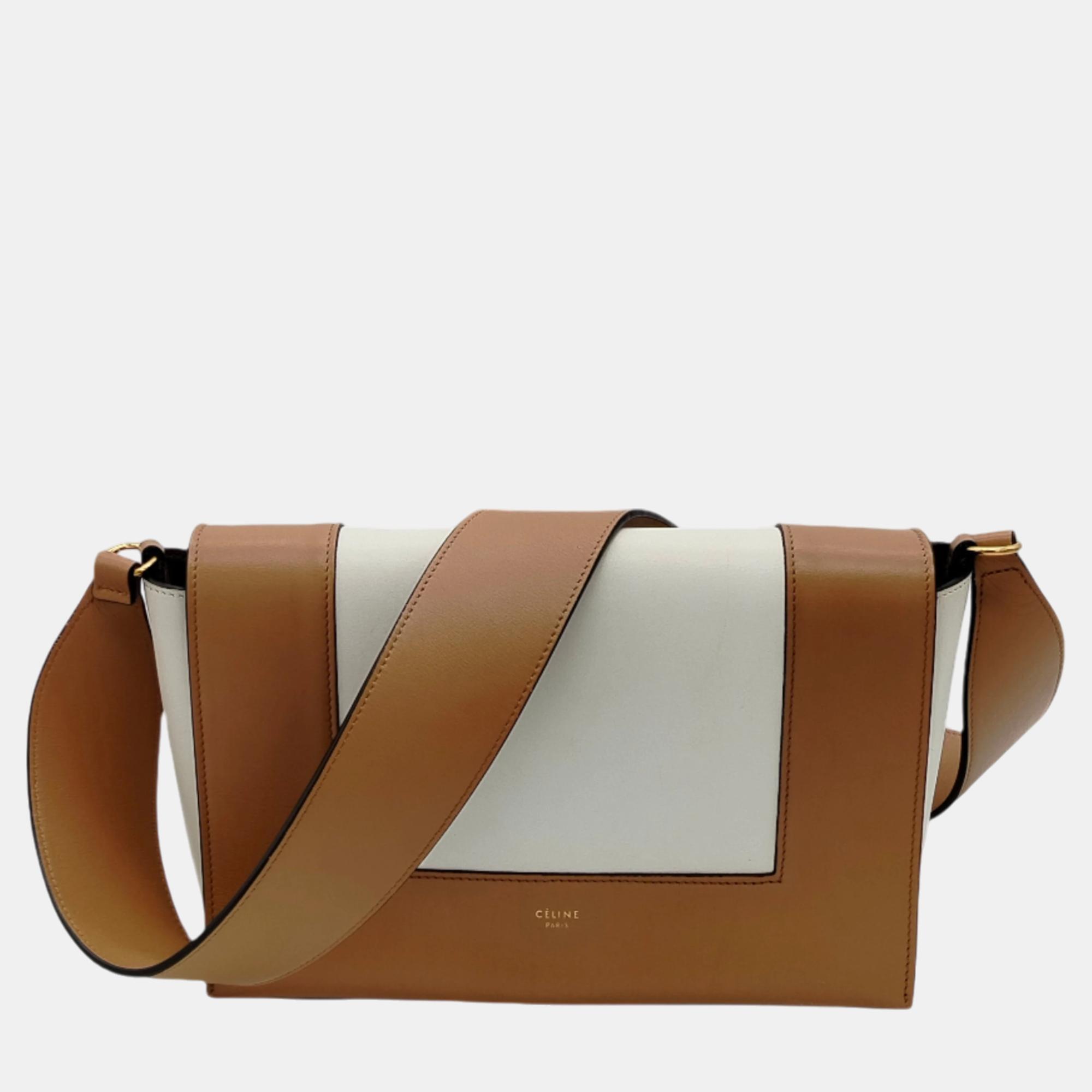 Pre-owned Celine Neutrals Leather Frame Shoulder Bag In Brown