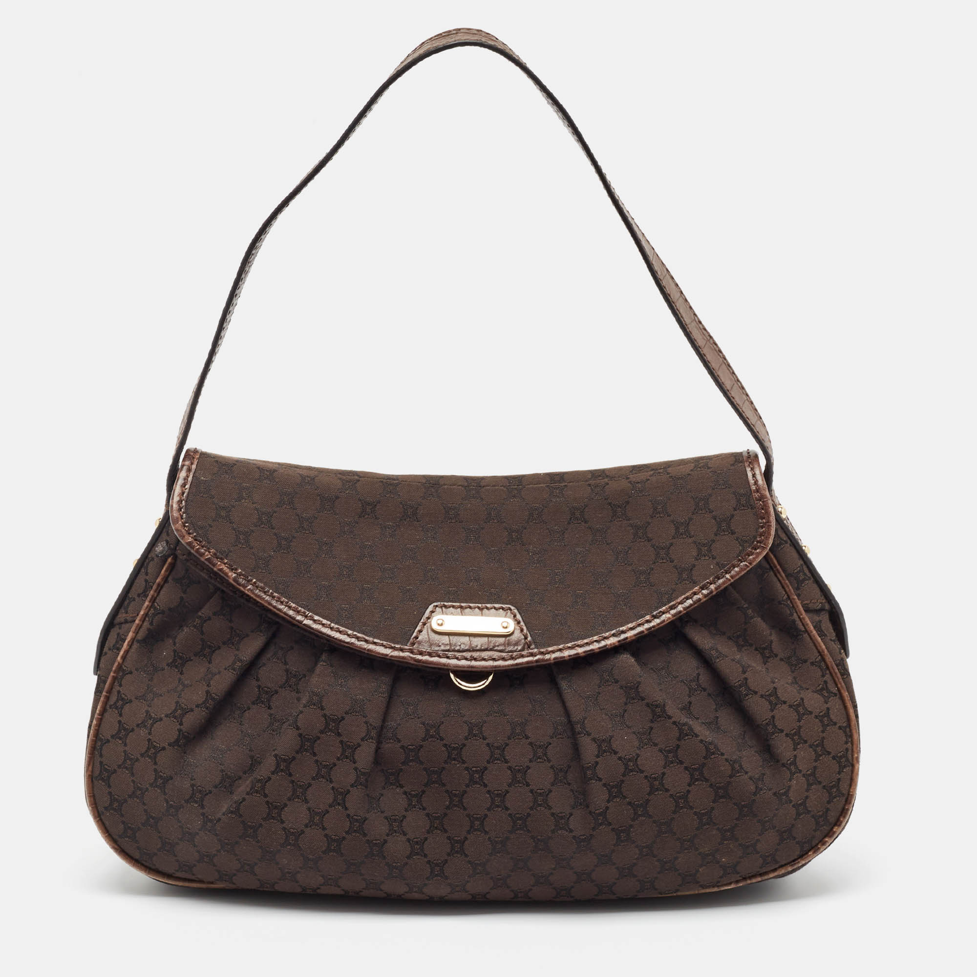 

Celine Dark Brown Macadam Fabric and Leather Flap Hobo