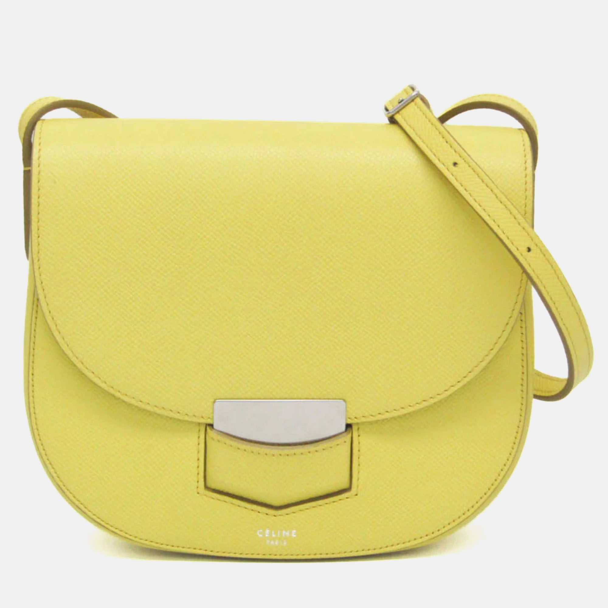 Pre-owned Celine Yellow Leather Medium Trotteur Shoulder Bag