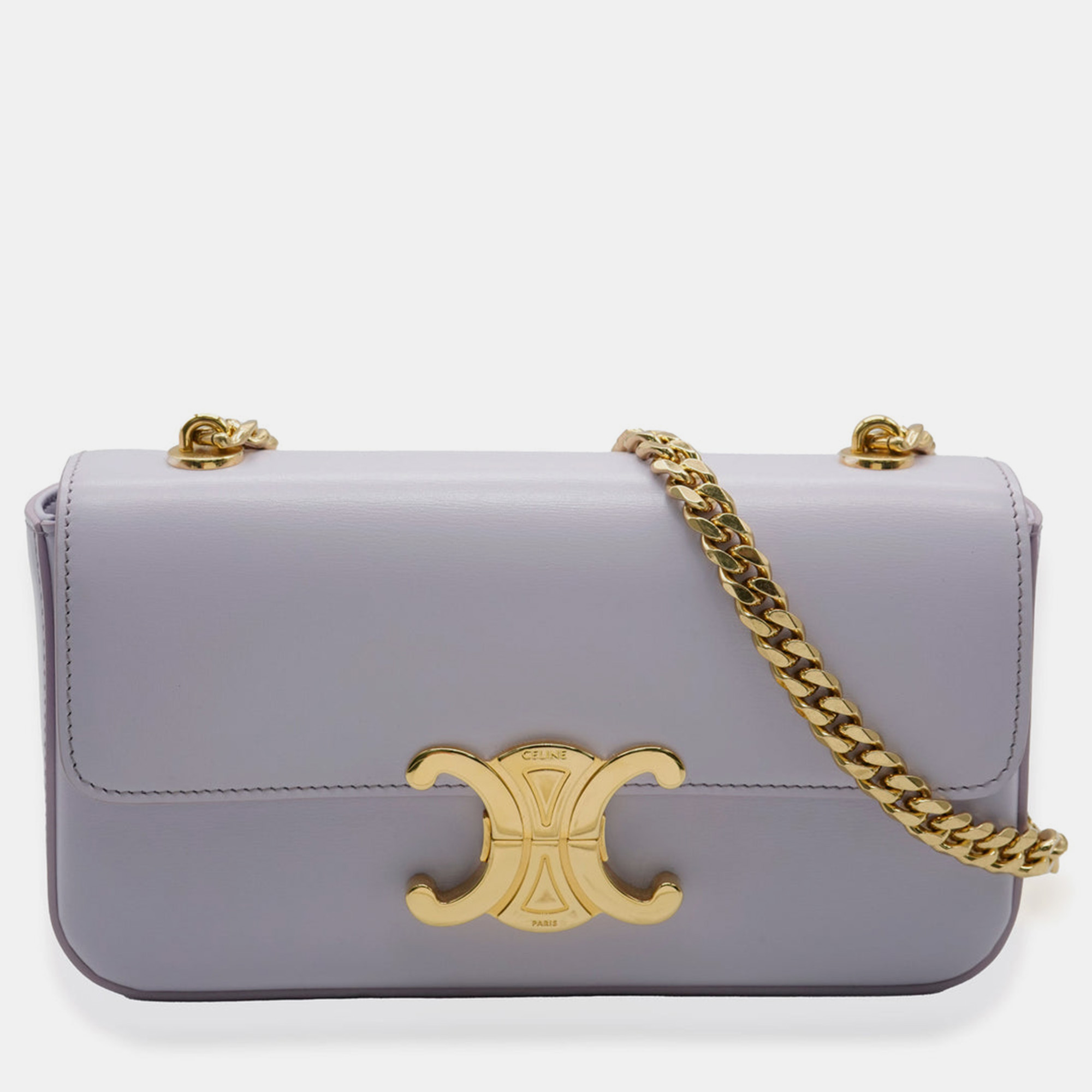 Pre-owned Celine Lavender Calfskin Triomphe East West Chain Bag In Purple