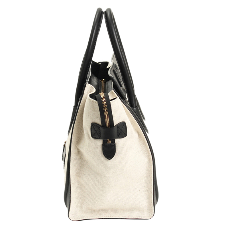 

Celine Cream/Black Canvas and Leather Mini Luggage Tote