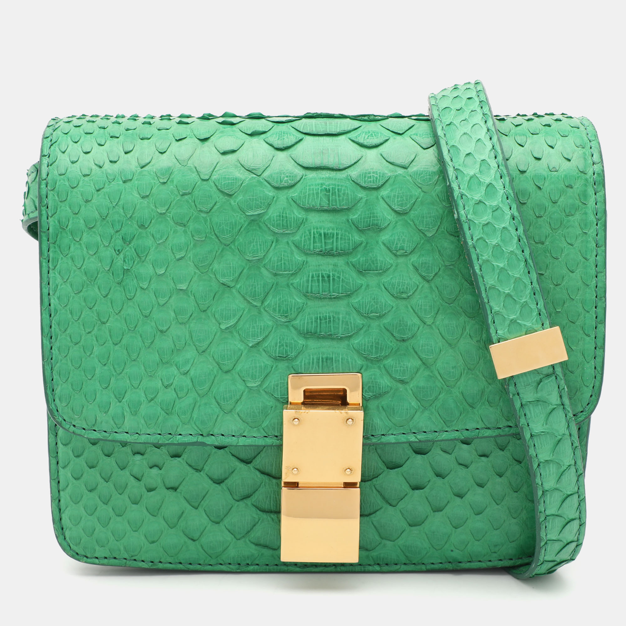 

Celine Green Python Medium Classic Box Shoulder Bag