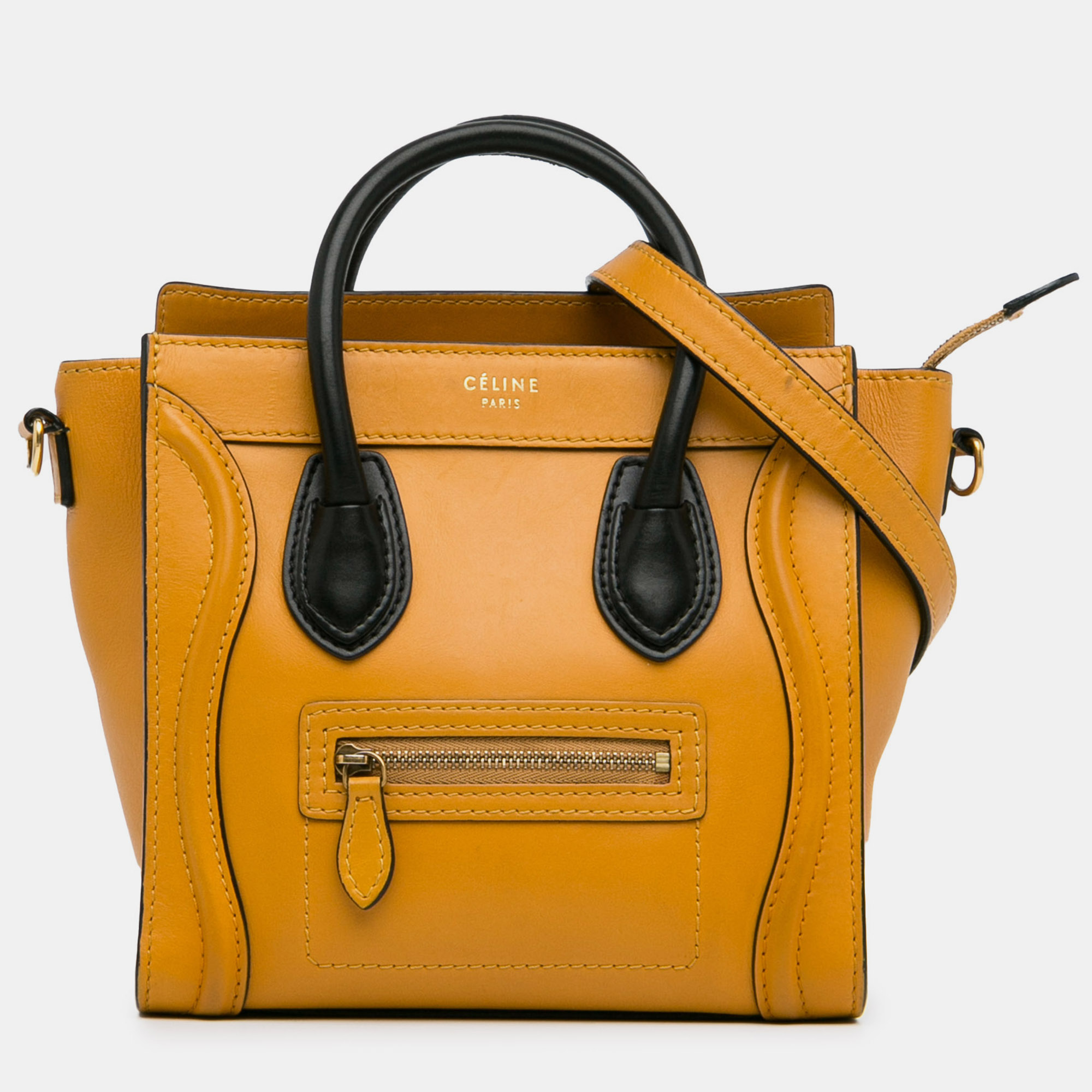 Pre-owned Celine Nano Bicolor Luggage Tote Bag In Yellow