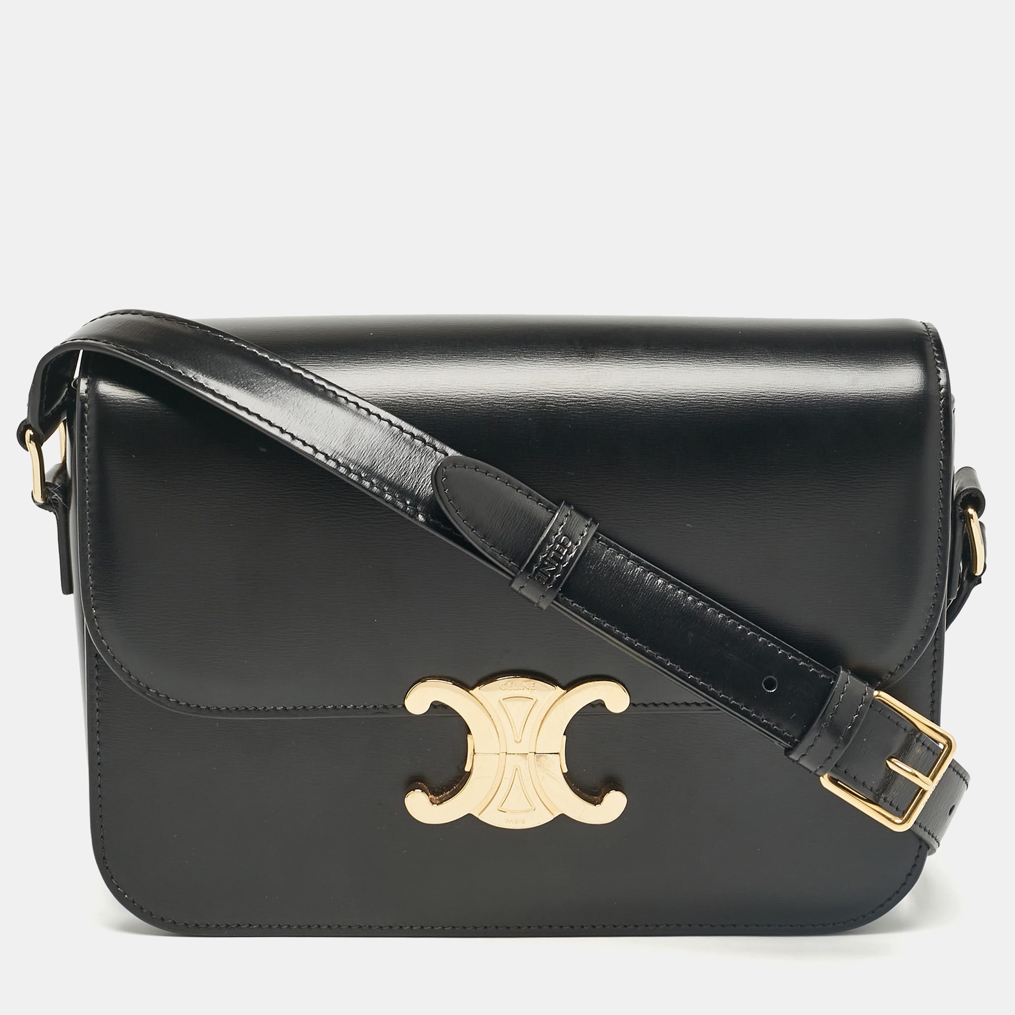 

Celine Black Leather Classique Triomphe Shoulder Bag