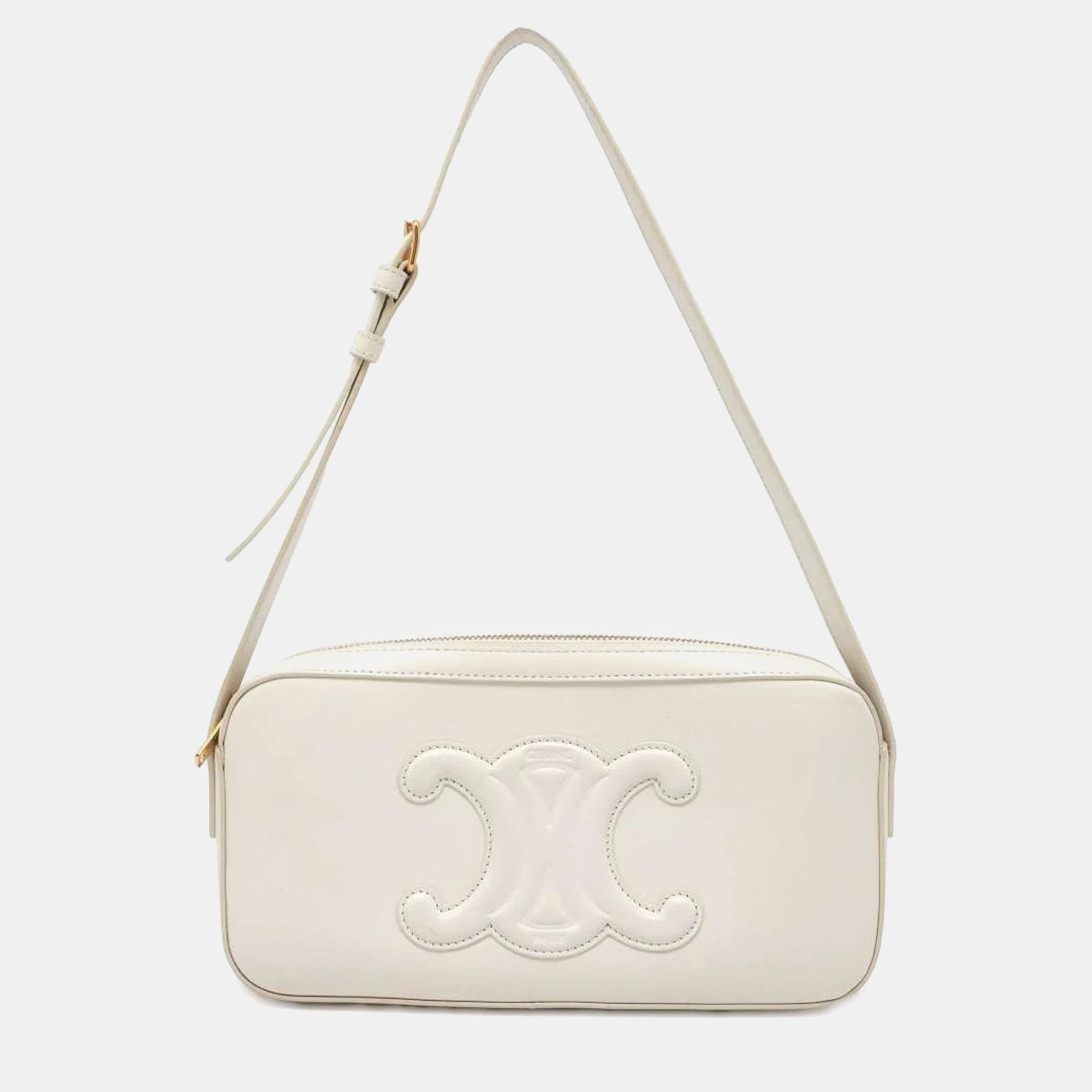 

Celine Ivory Leather Triomphe Shoulder Bag, White