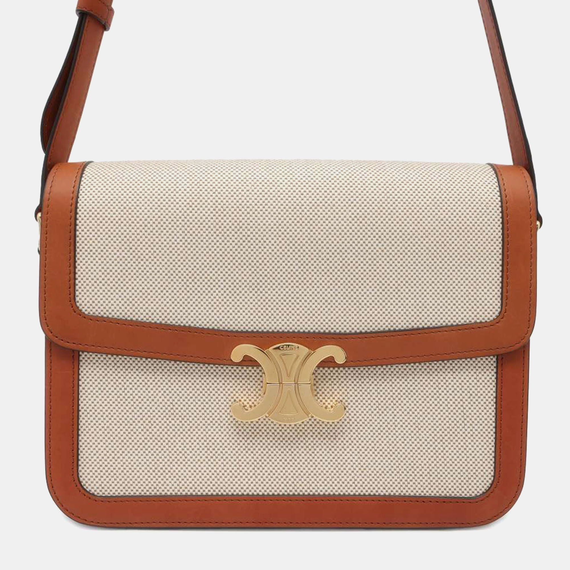 Pre-owned Celine Brown Canvas And Leather Classique Triomphe Shoulder Bag In Beige