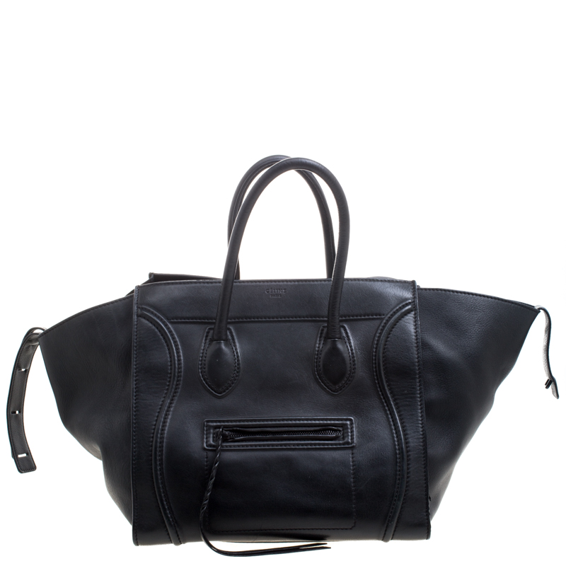 Pre Owned Celine Black Leather Medium Phantom Luggage Tote