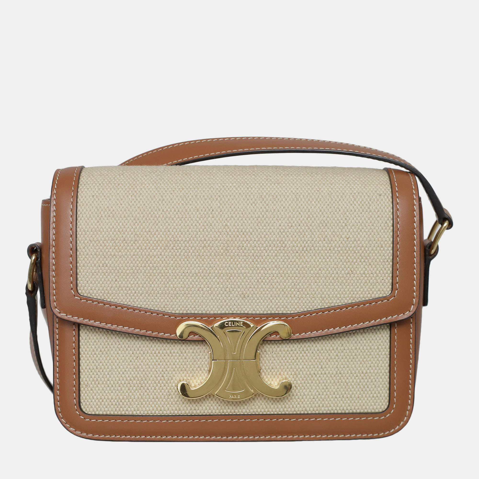 

Celine Natural/Tan Canvas and Leather Teen Triomphe Shoulder Bag, Beige