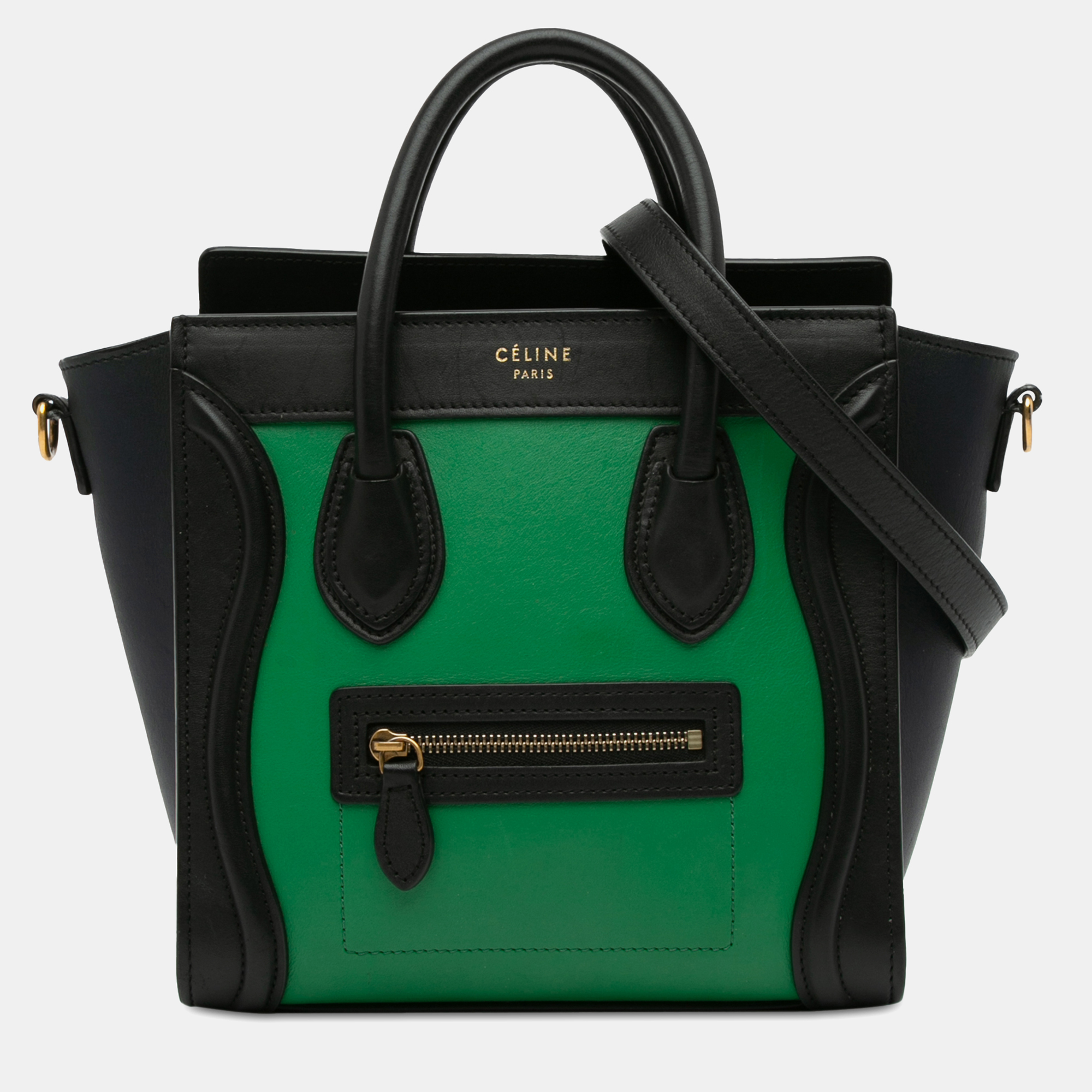 Pre-owned Celine Nano Bicolor Luggage Tote In Green