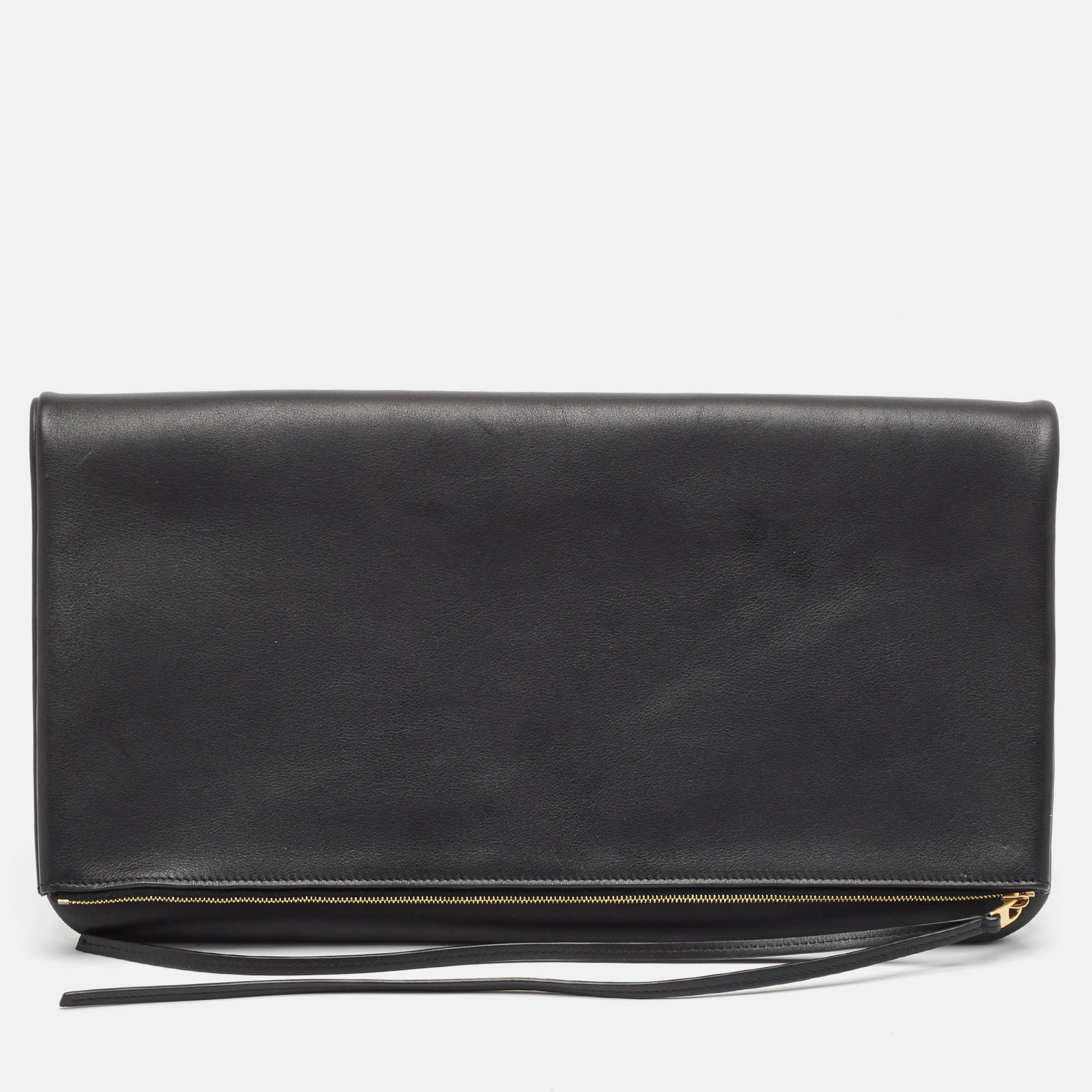 

Celine Black/Blue Leather Fold Over Zip Clutch