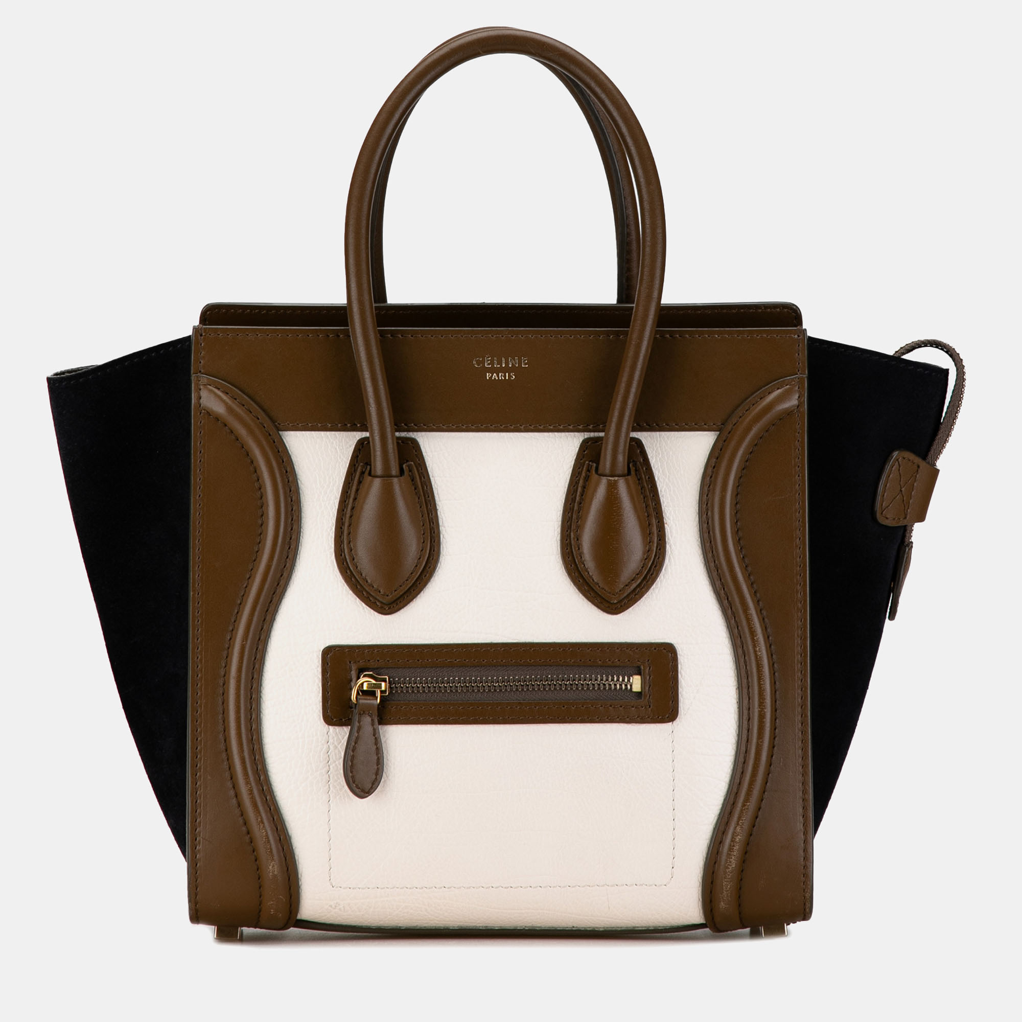 Pre-owned Celine Micro Tricolor Luggage Tote Bag In Brown