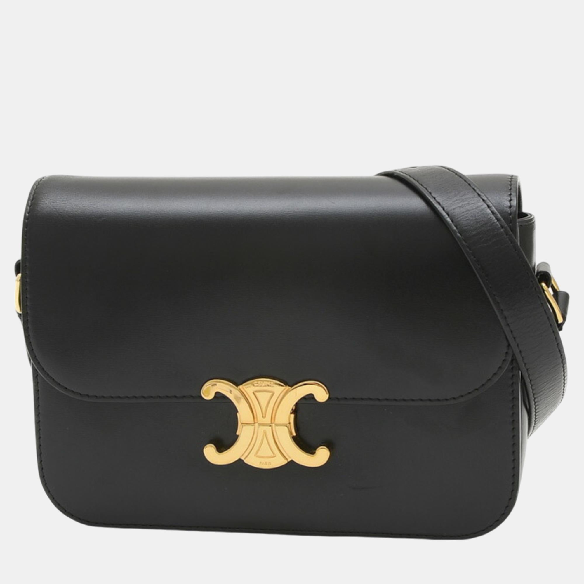 Pre-owned Celine Black Calfskin Classic Triomphe Shoulder Bag