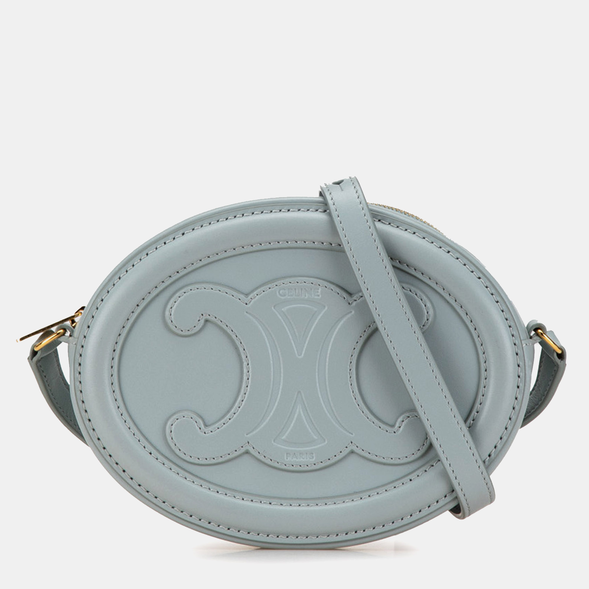 Pre-owned Celine Cuir Triomphe Oval Crossbody Bag In Blue