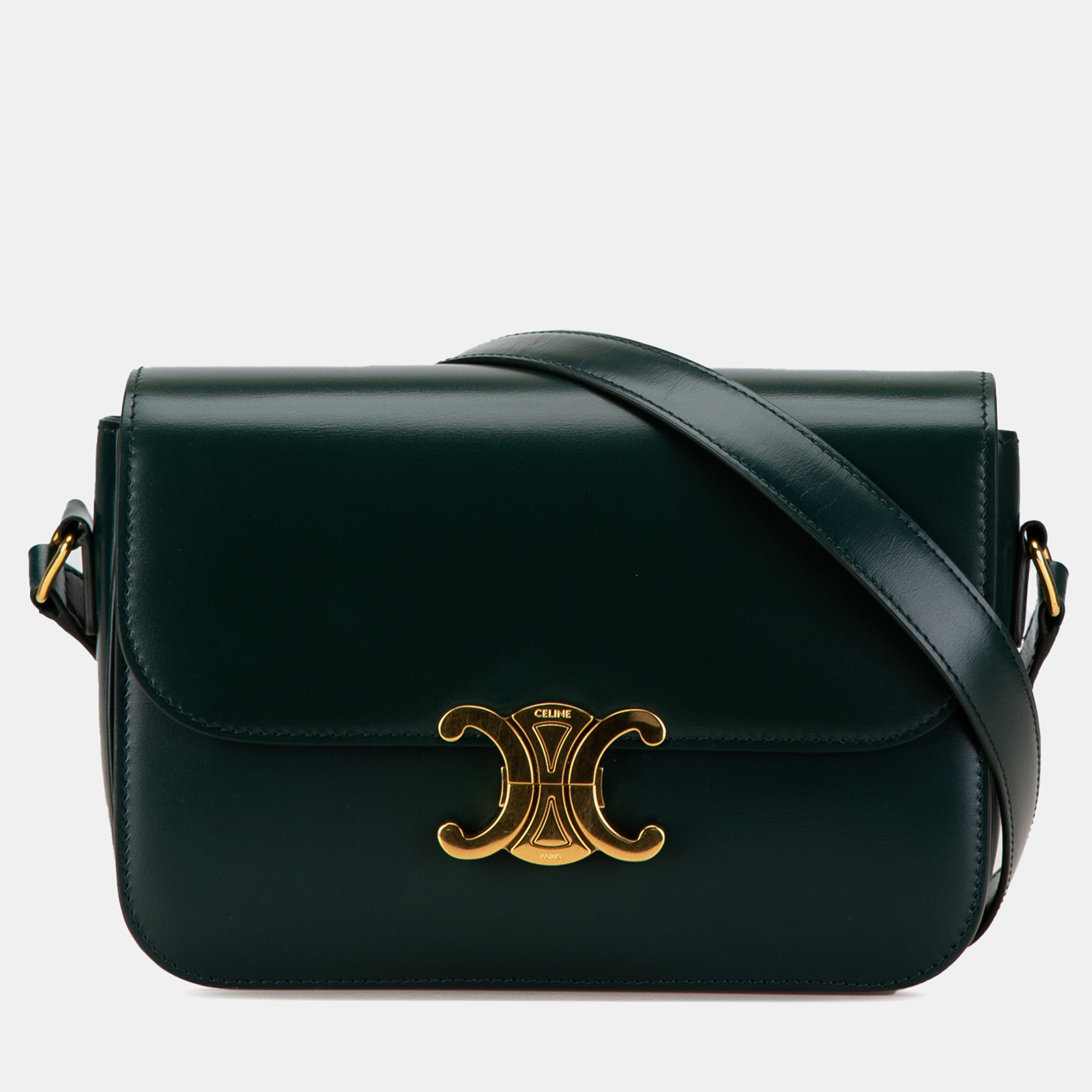 Pre-owned Celine Green Medium Calfskin Triomphe Crossbody