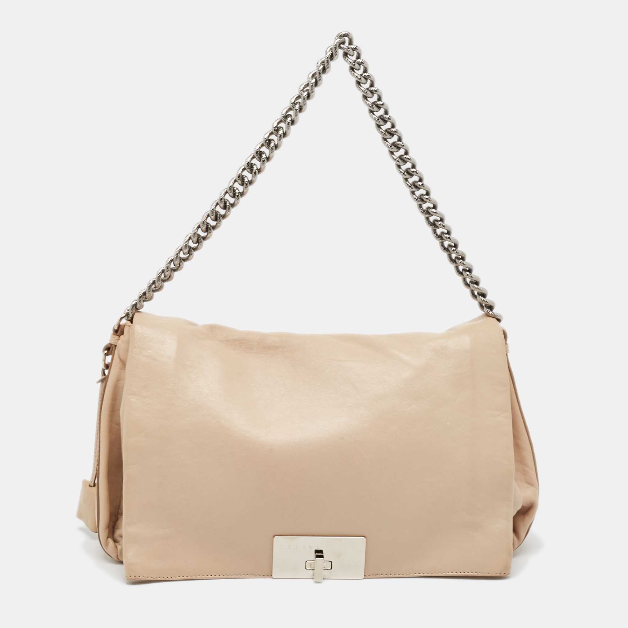 

Celine Beige Leather Turnlock Flap Shoulder Bag