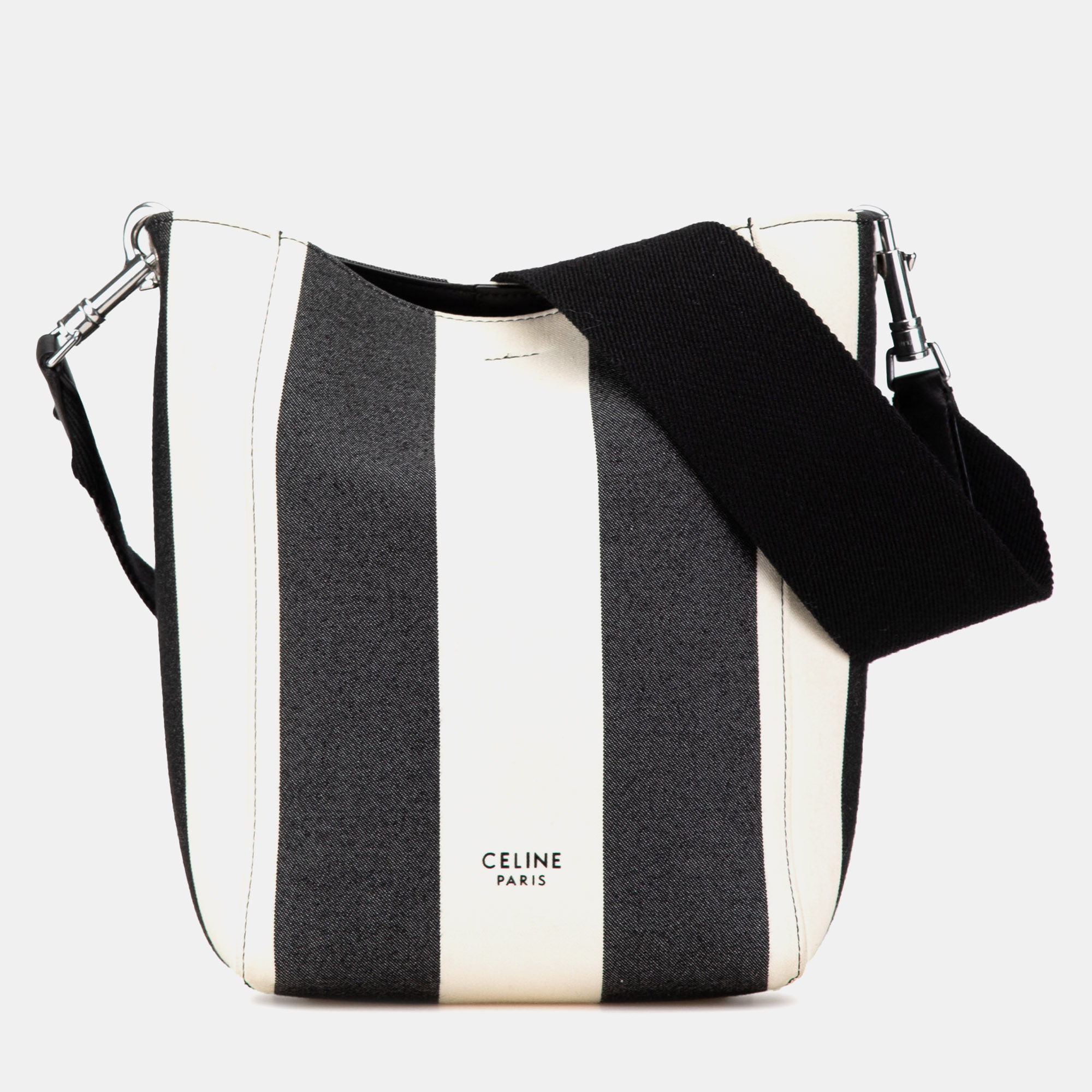 

Celine Small Striped Seau Sangle Bag, Black