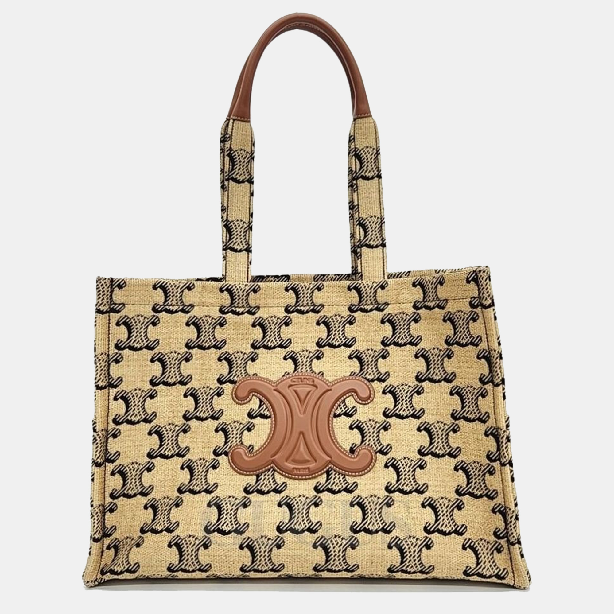 

Celine Raffia Jacquard Triope Cabas Large Bag, Tan