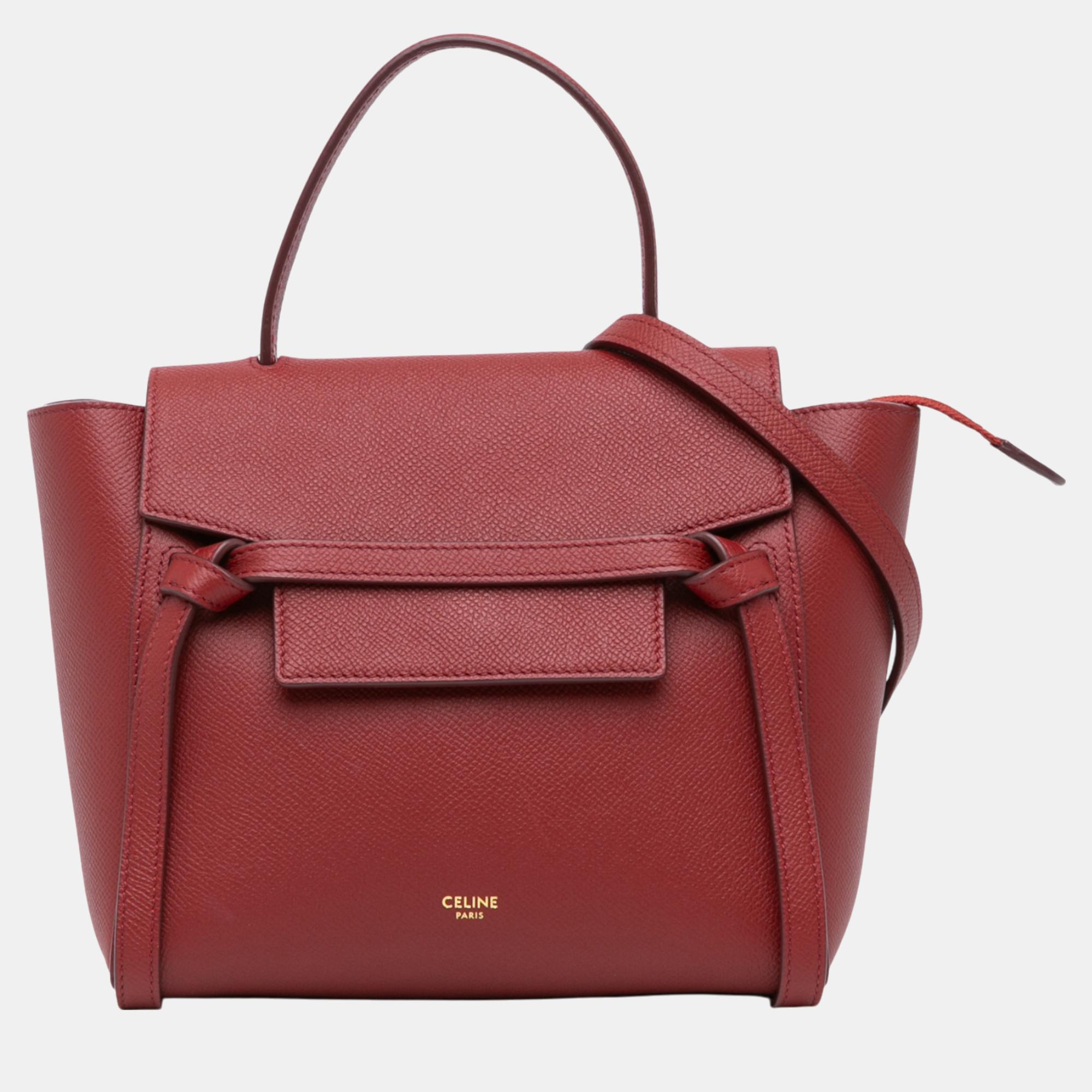 

Celine Nano Leather Belt Satchel, Red