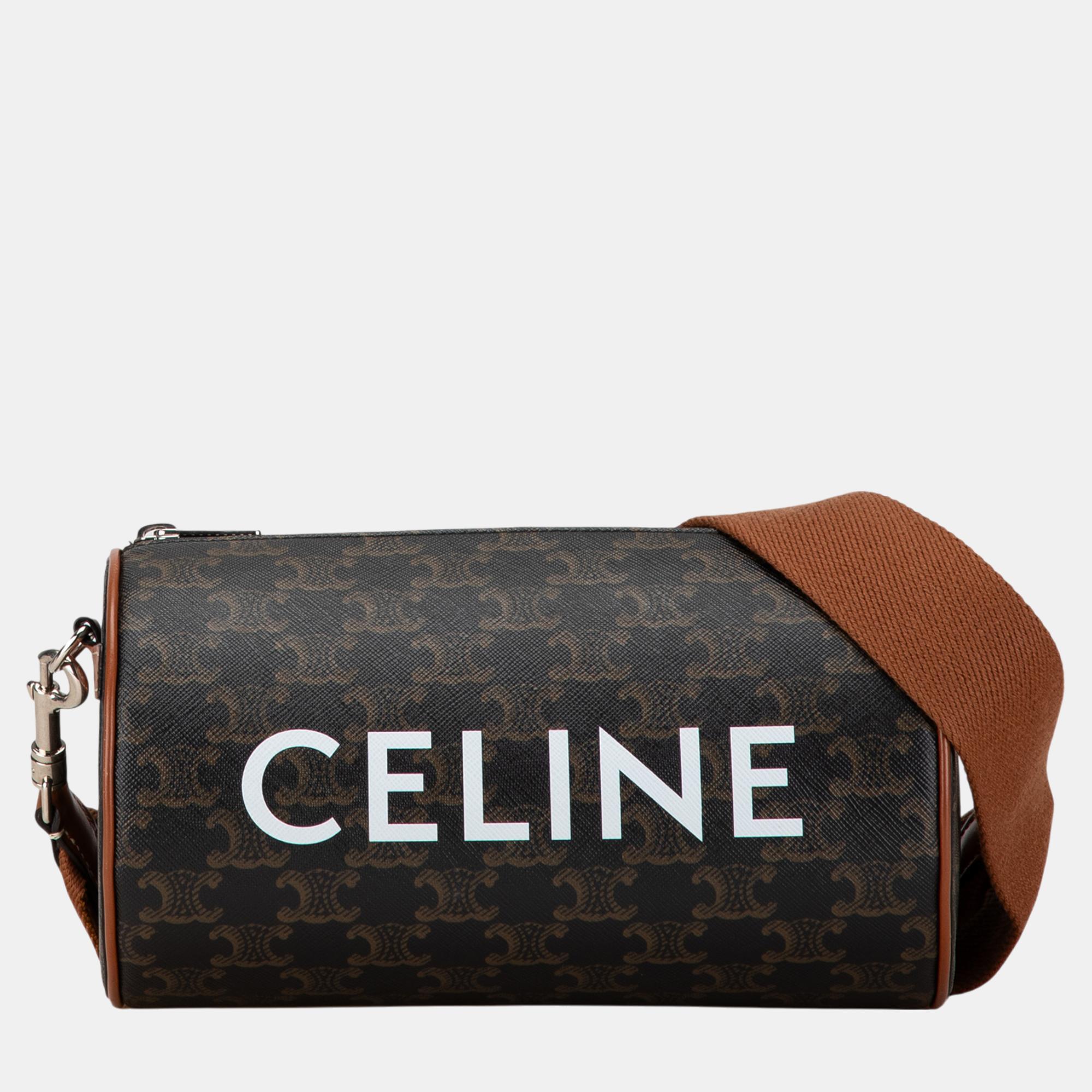 

Celine Triomphe Coated Canvas Cylinder Crossbody, Brown