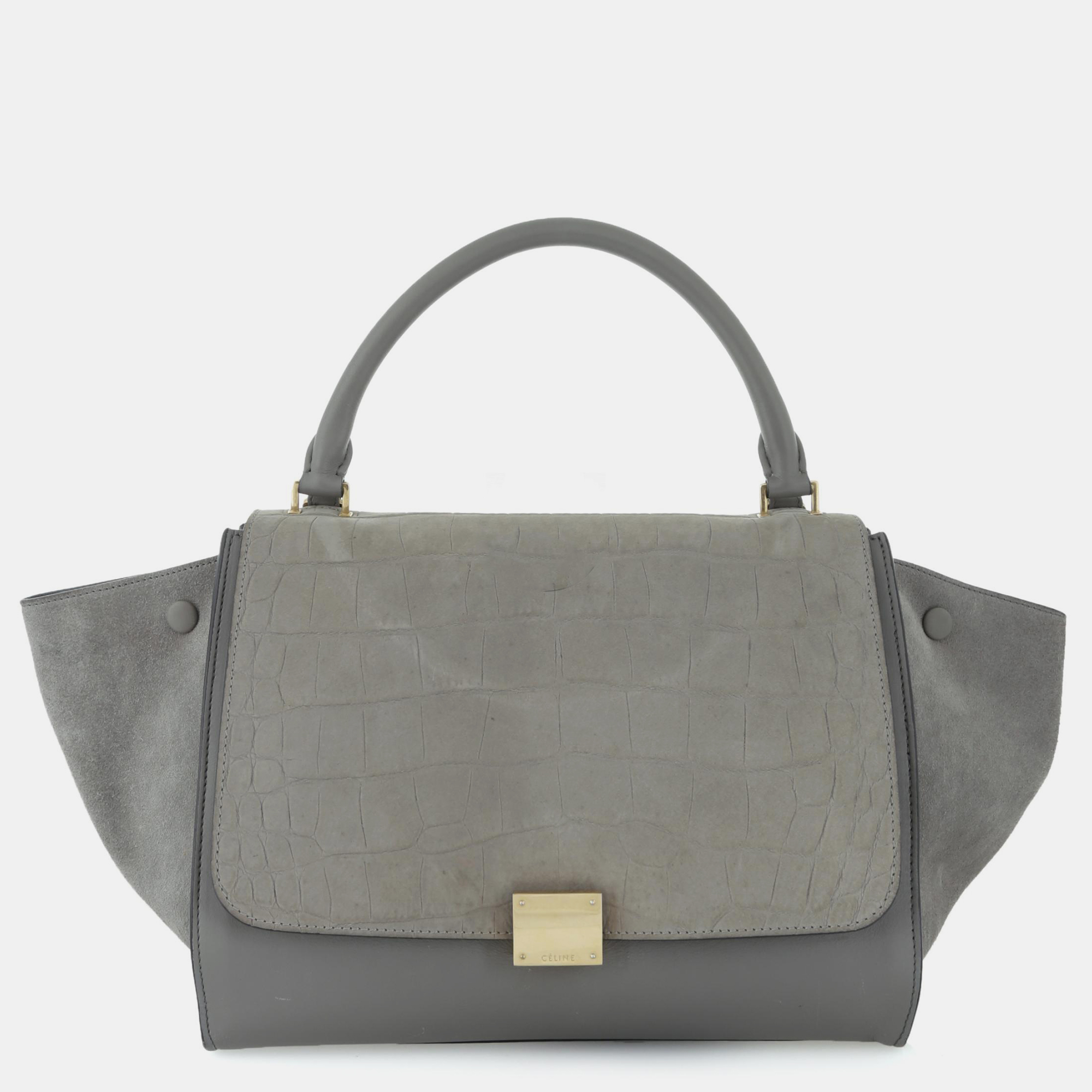 

Celine Crocodile Embossed Trapeze Bag, Grey