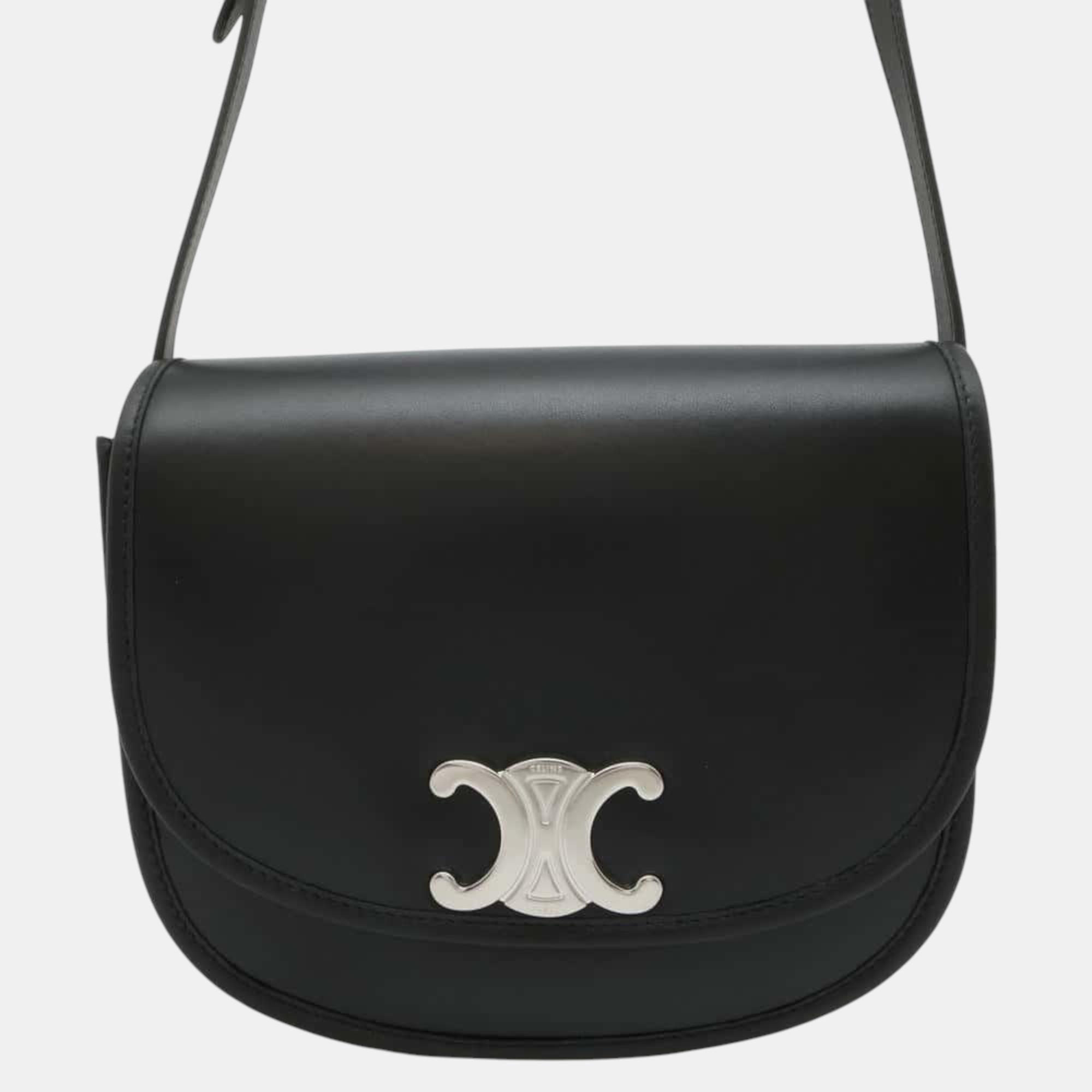 

Celine Black Calf Leather Triomphe Busas Shoulder Bag Size Medium