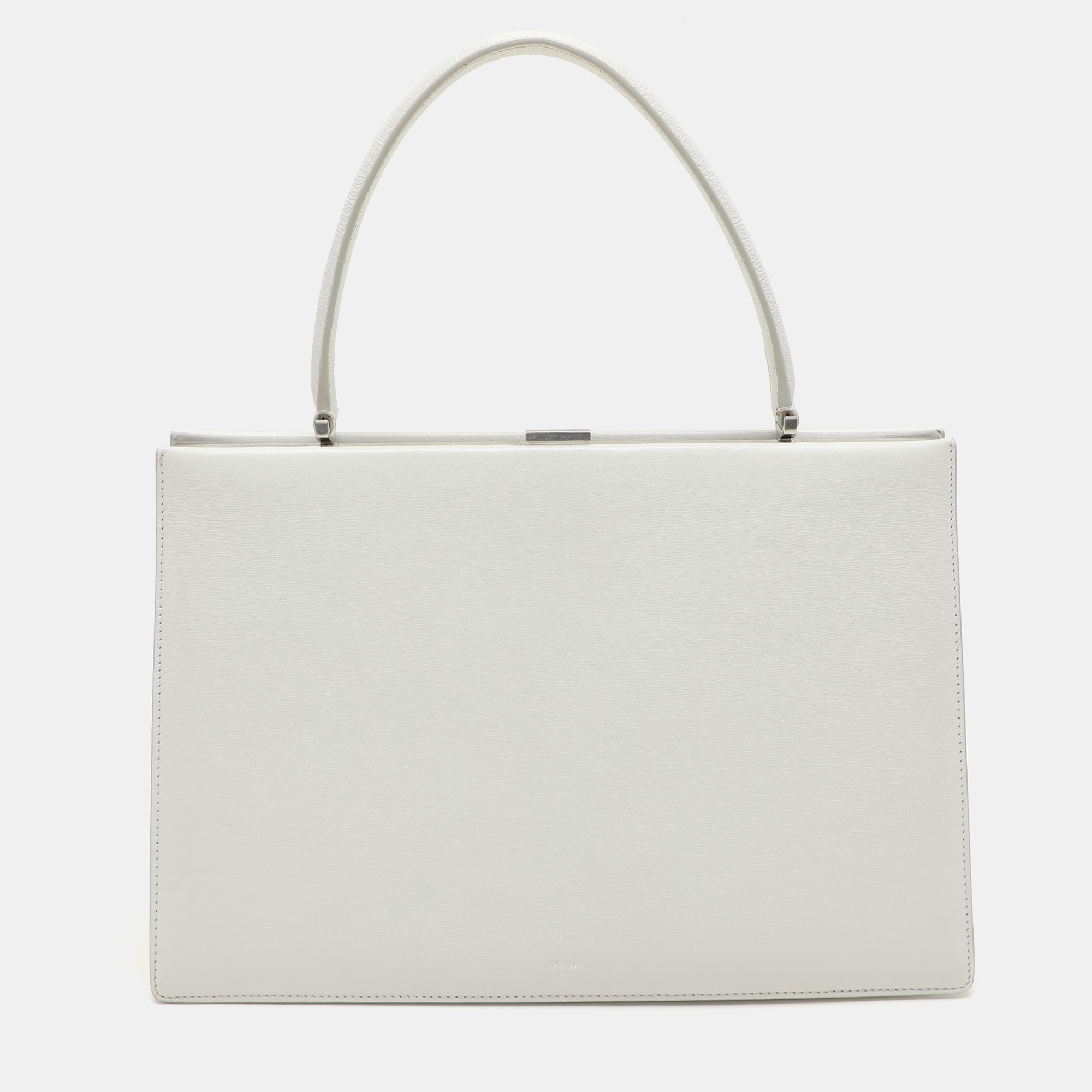 

Celine White Leather Medium Clasp Top Handle Bag