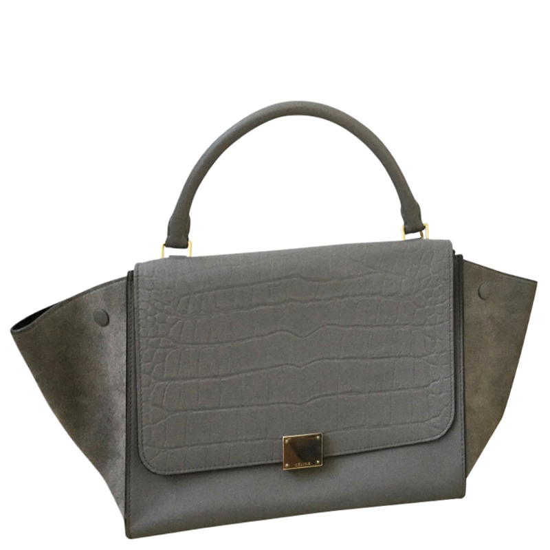 

Celine Grey Croc Stamped Leather/Suede  Trapeze Bag