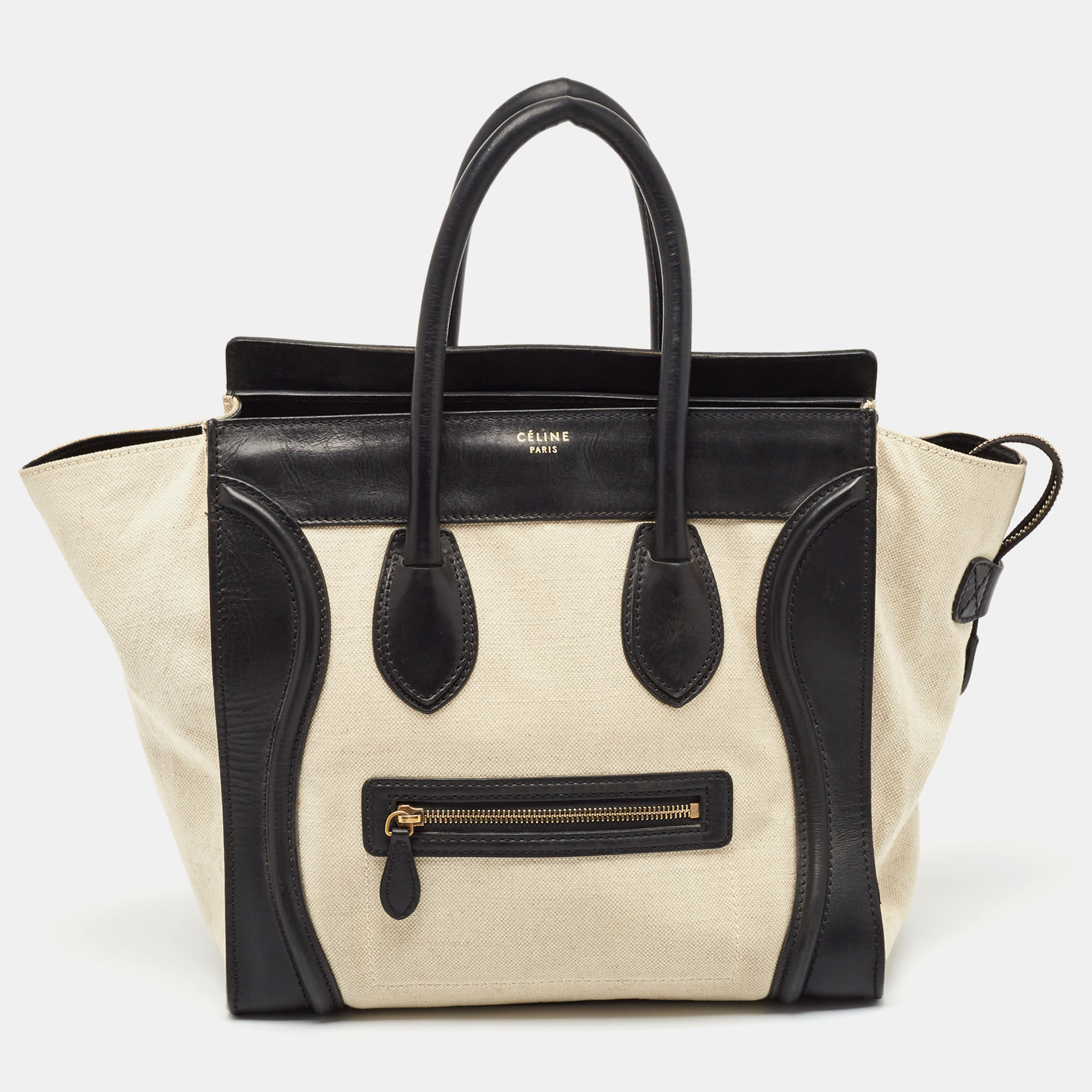 

Celine Black/Off-White Canvas and Leather Mini Luggage Tote