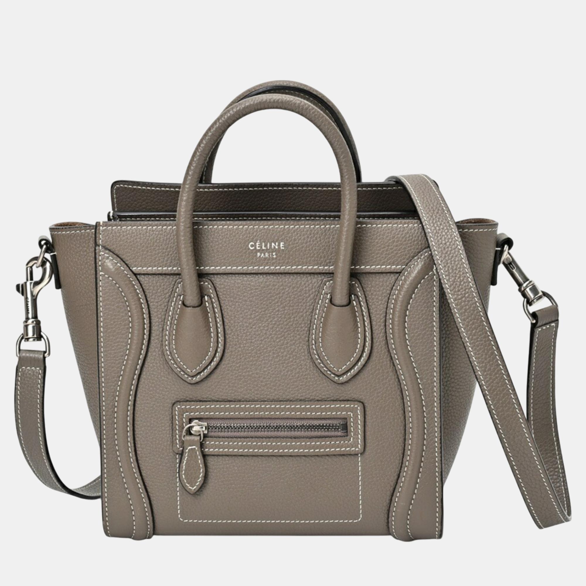 

Celine Drummed Calfskin Suri (Greige) Nano Luggage, Grey