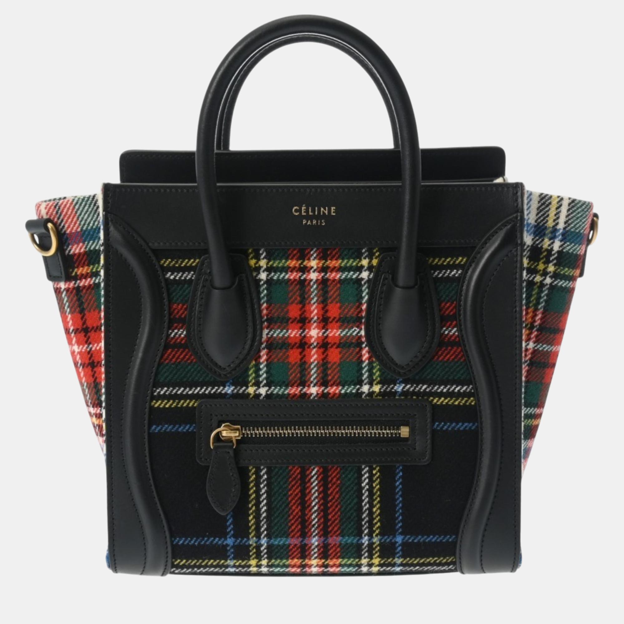 

Celine Multicolor/Black Wool/Calf Nano Shopper Check Pattern Luggage Handbag